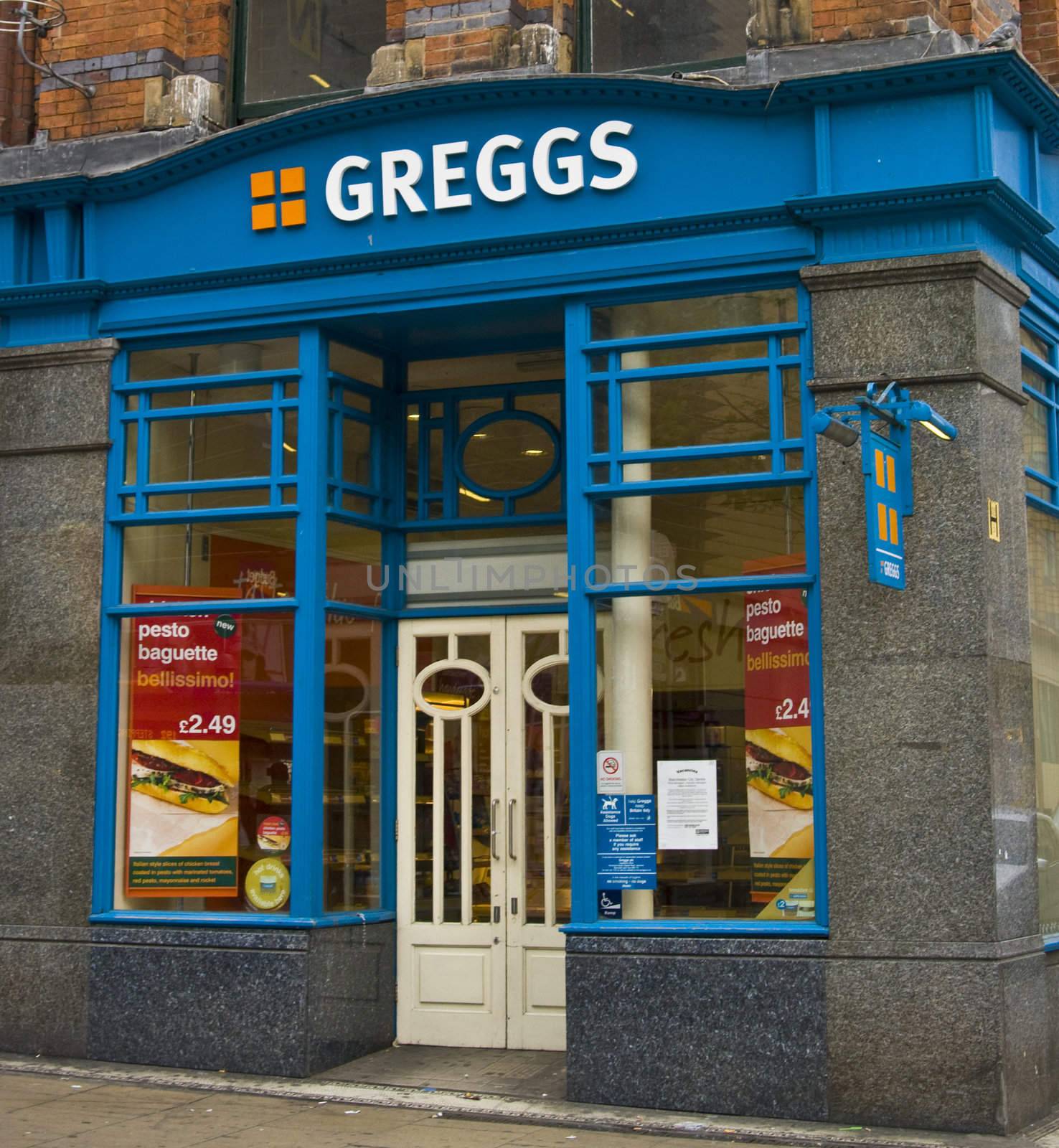 Greggs the baker,old fashion shop on London Road in Manchester