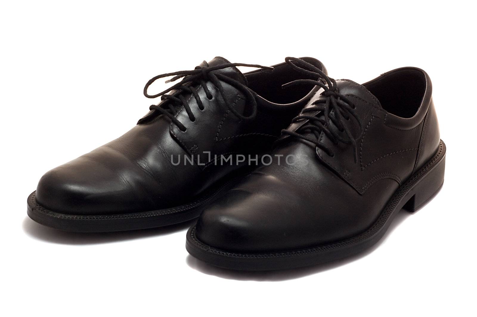 man's black business shoes, isolated on white background