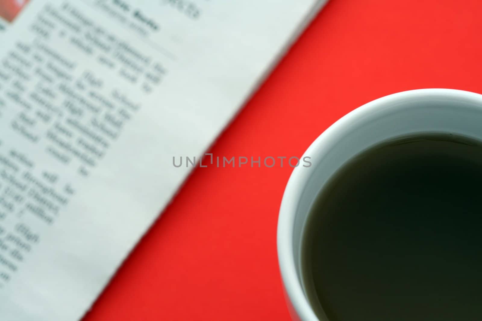 A cup of coffee and a newspaper in a business setting breakfast