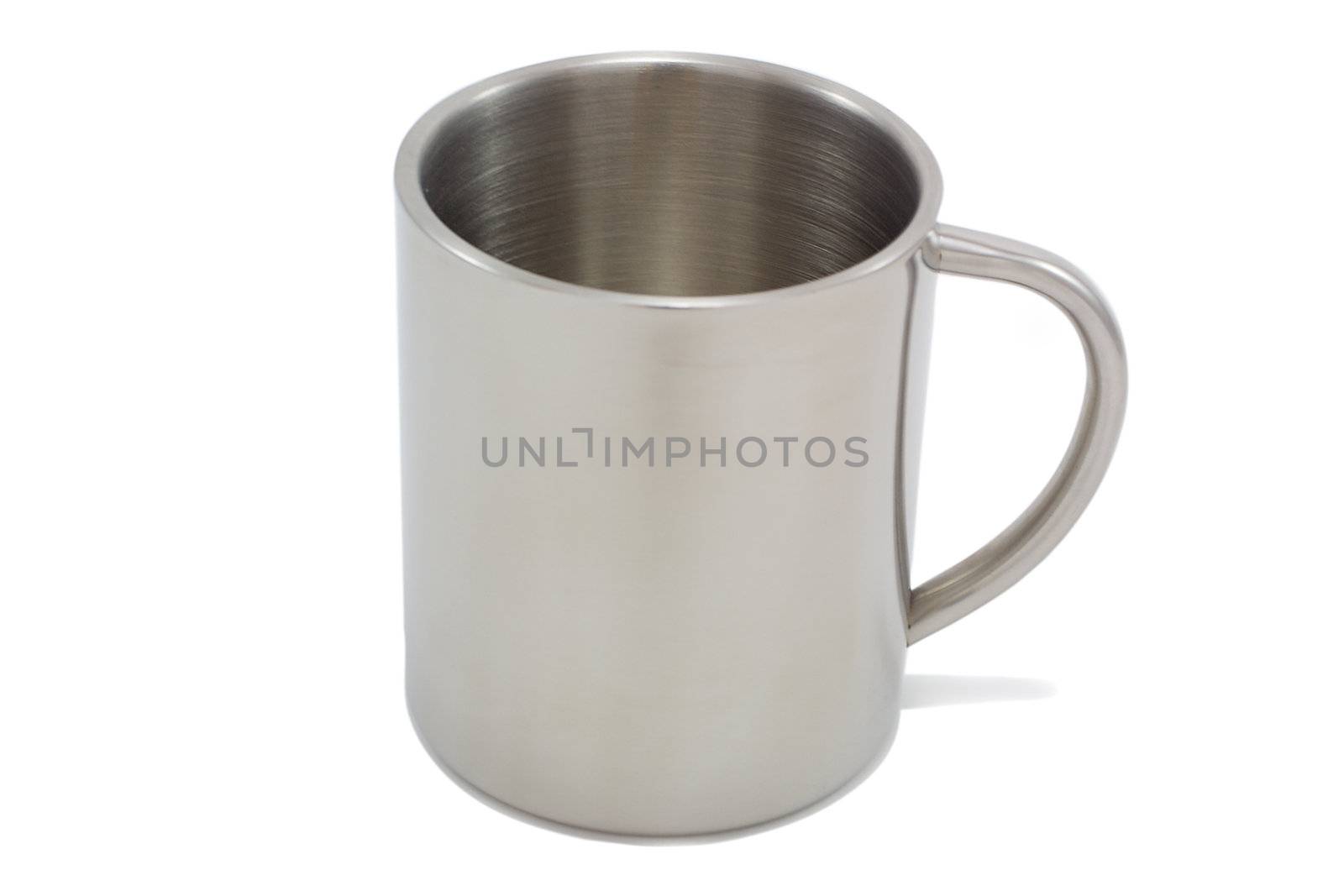 empty termal metal mug, isolated on white