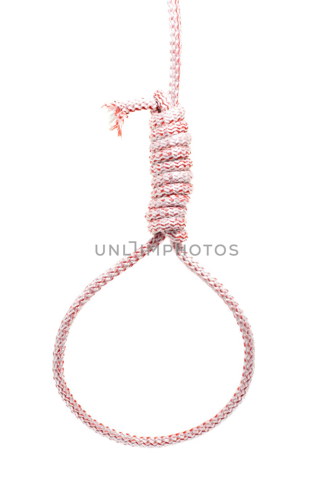 Noose from red-white rope, isolated on white