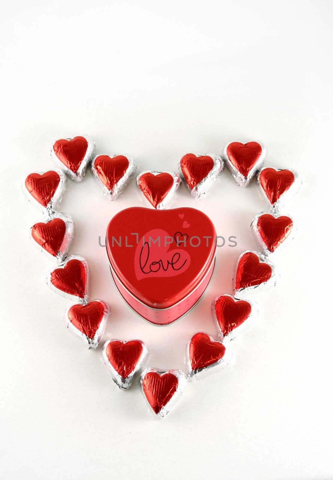 Heart-shaped box with heart-shaped chocolates