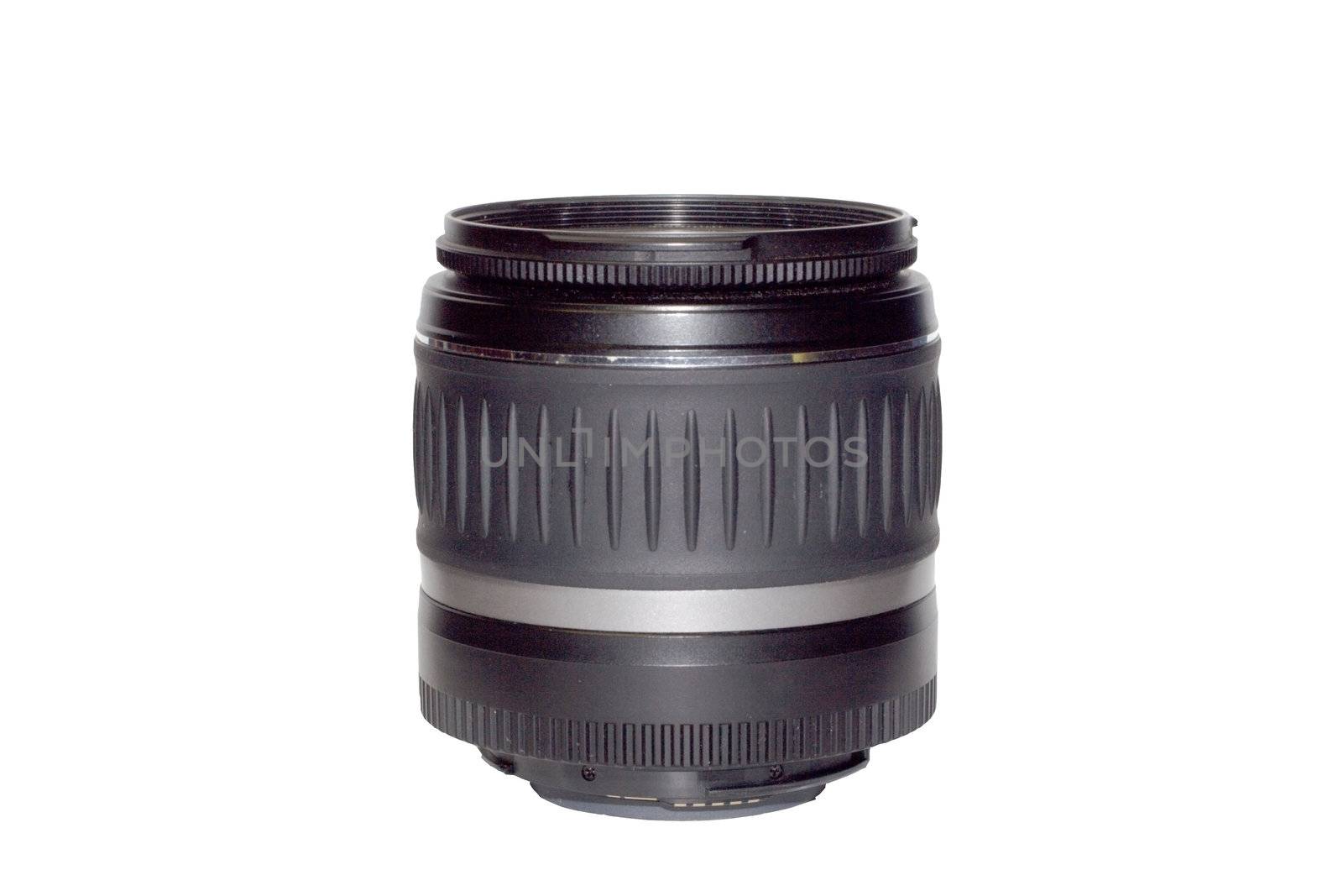 black zoom lens for camera isolated on white