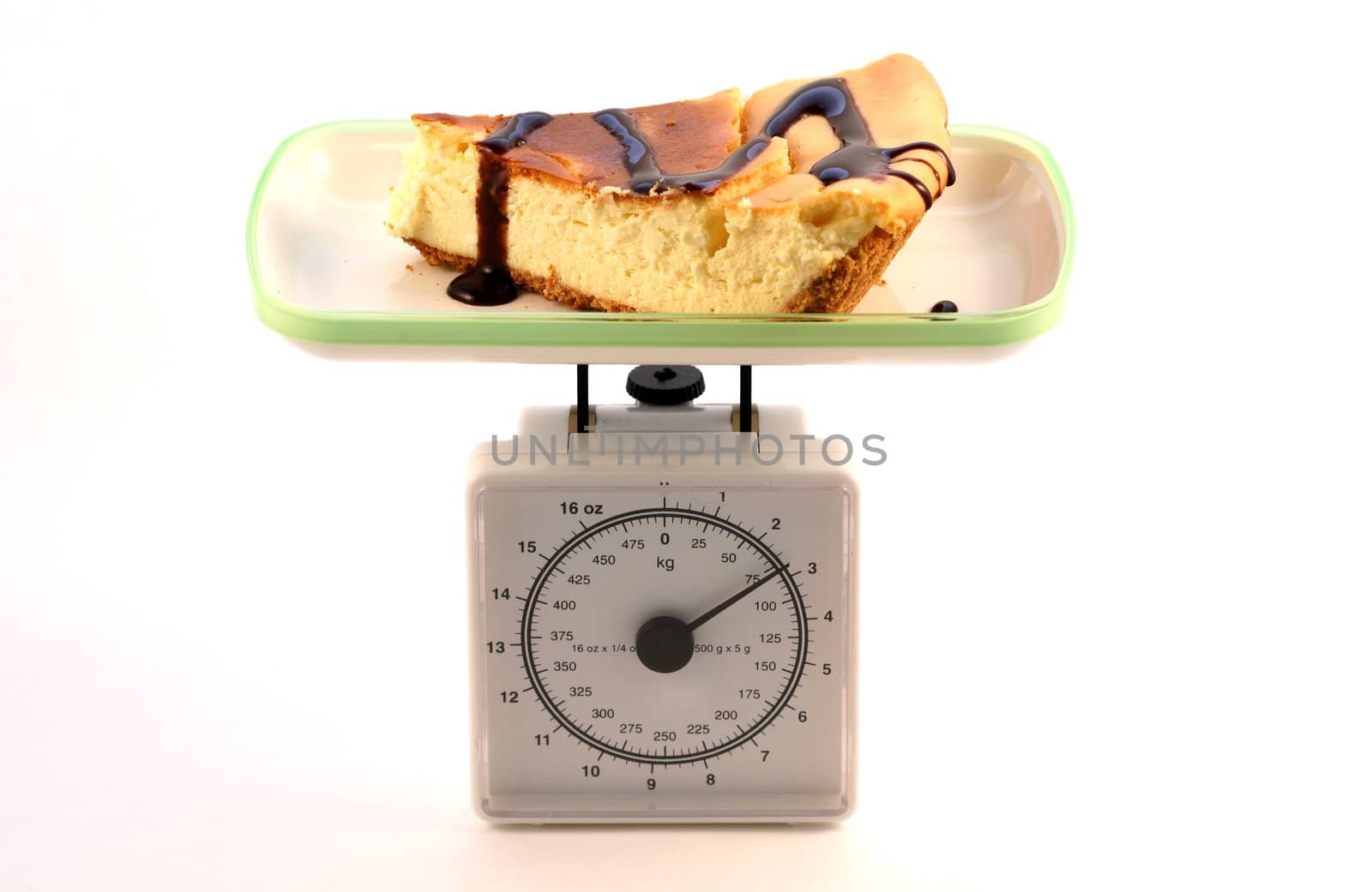 On diet, weighing a piece of cheese cake