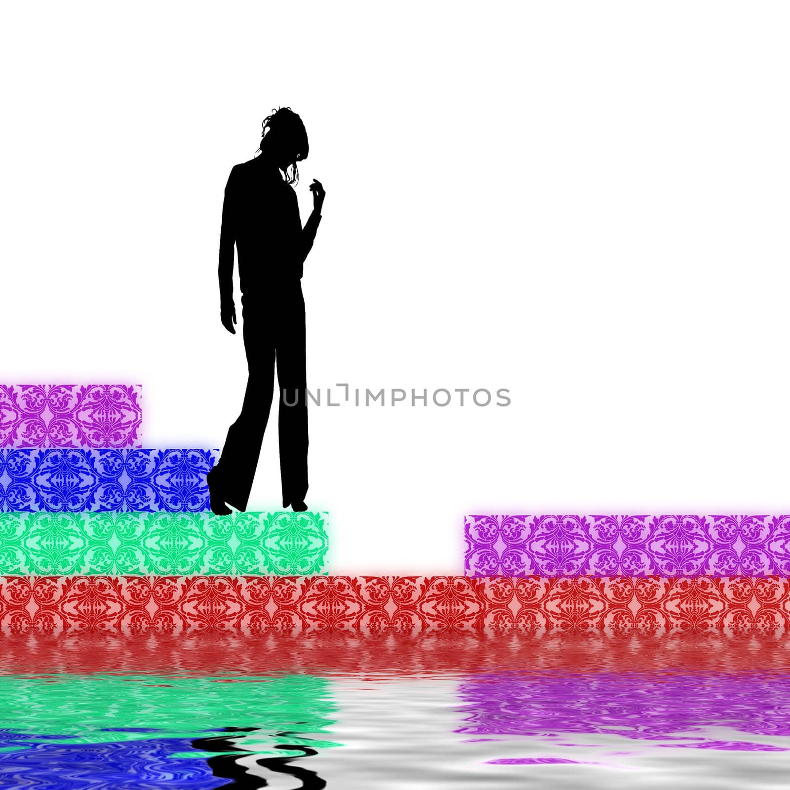 Woman in abstract world of colour and water