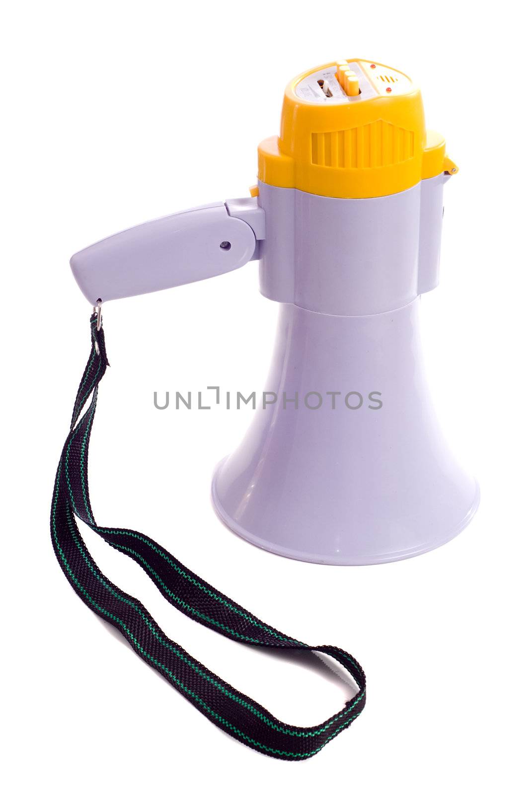 A plastic megaphone isolated against a white background