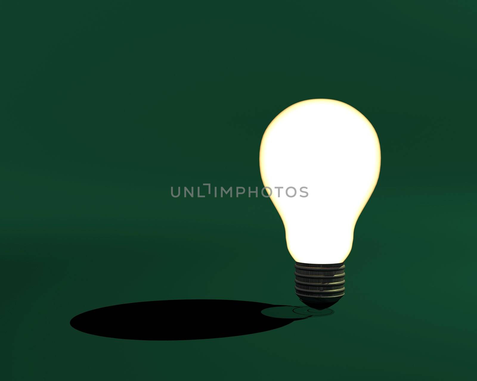 An self-illuminated bulb isolated computer generated with green background