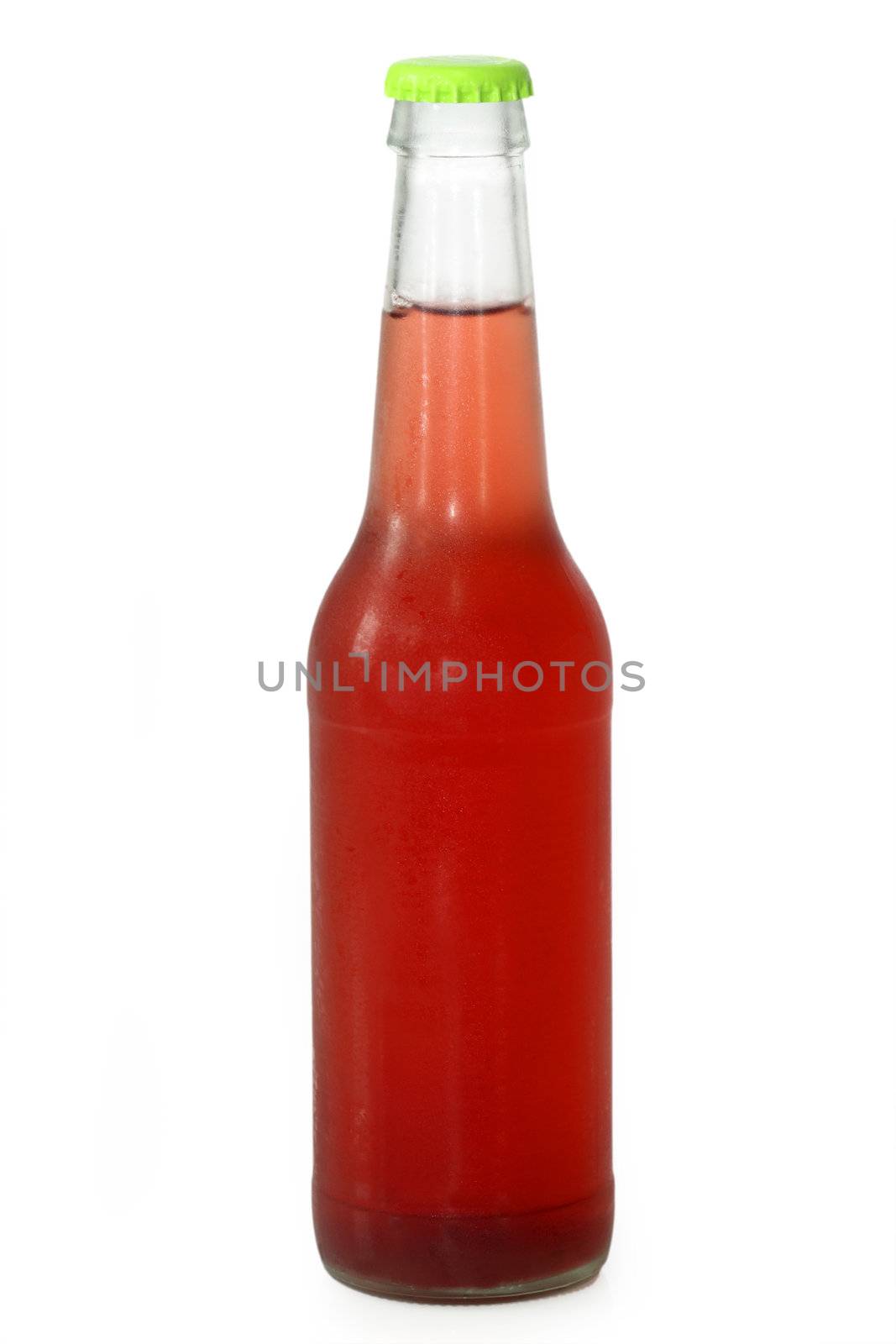 Bottle with elderberry lemonade isolated on white background