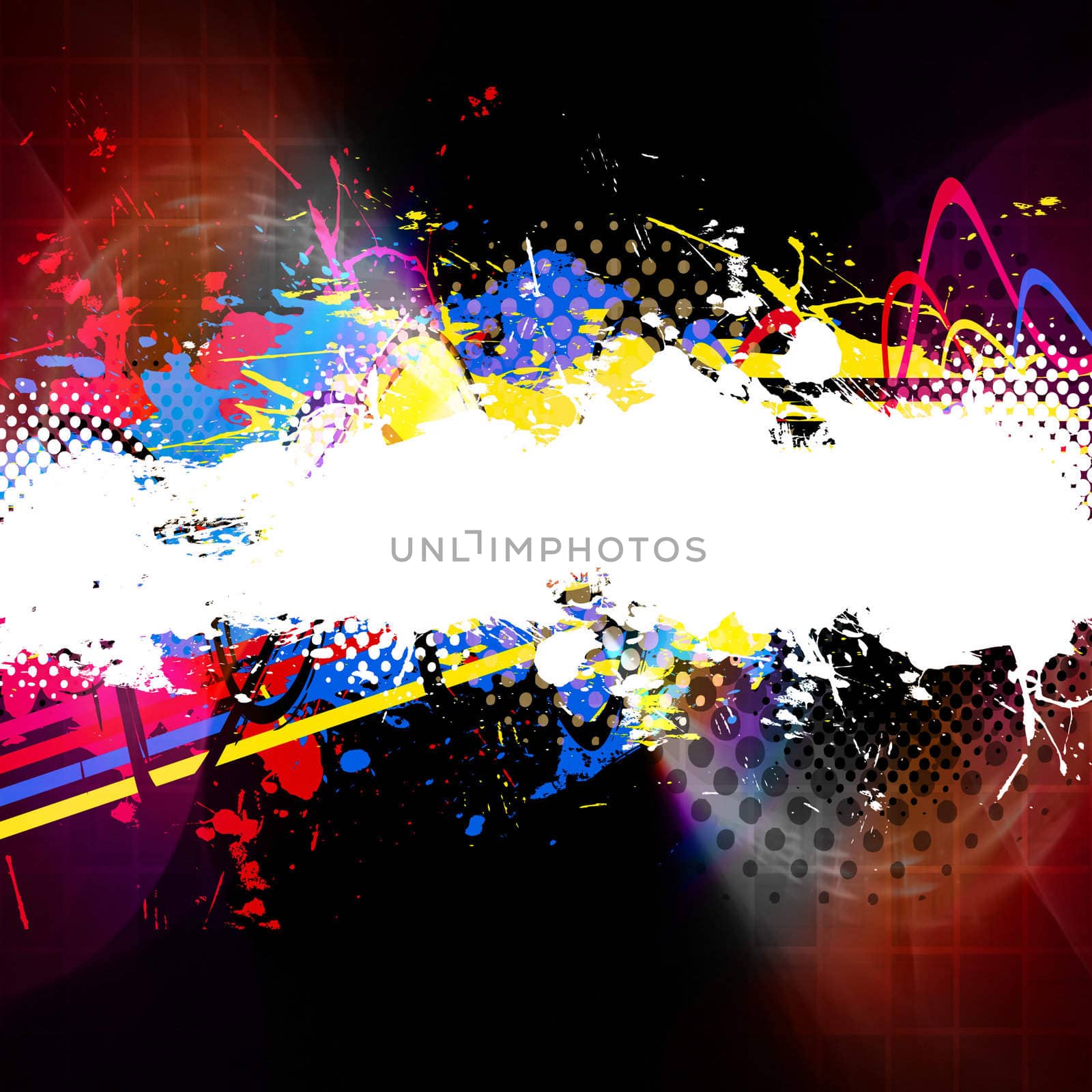 An abstract paint splatter background texture with lots of copy space.