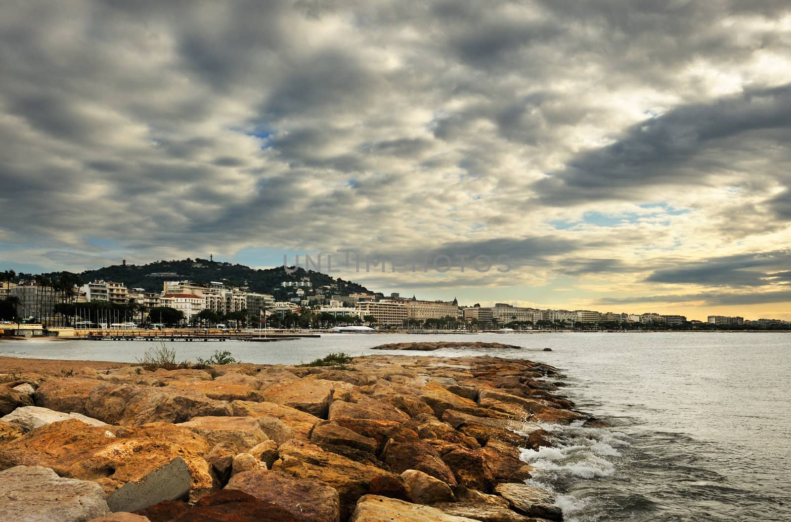 The city of Cannes in the French Riviera, during a cloudy morning