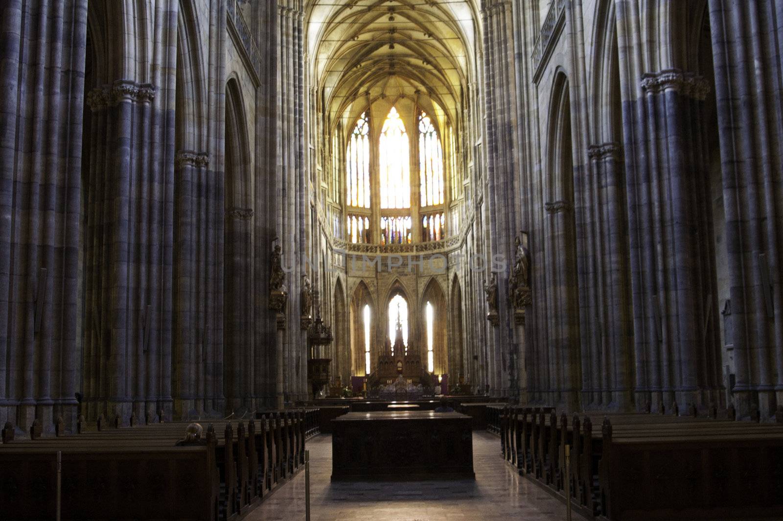 An interior of a historic Catholic Cathedral in Prague, Czech Republic