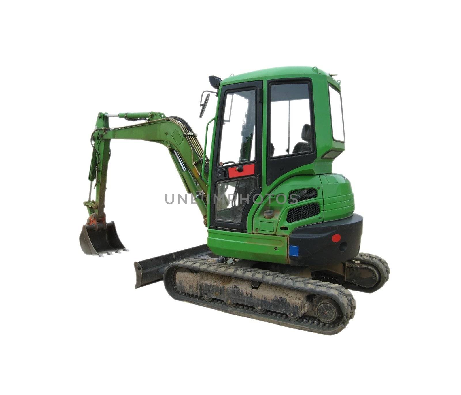 image showing a green excavator with a white background