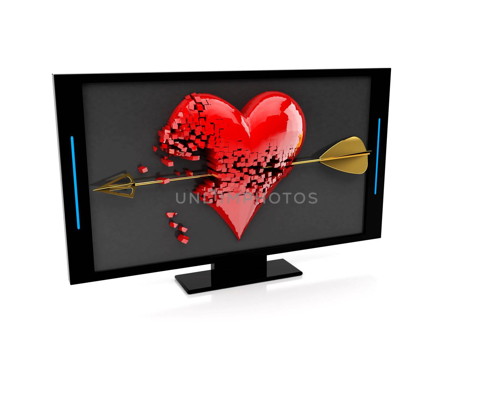 a lcd tv whit a break heart plasma