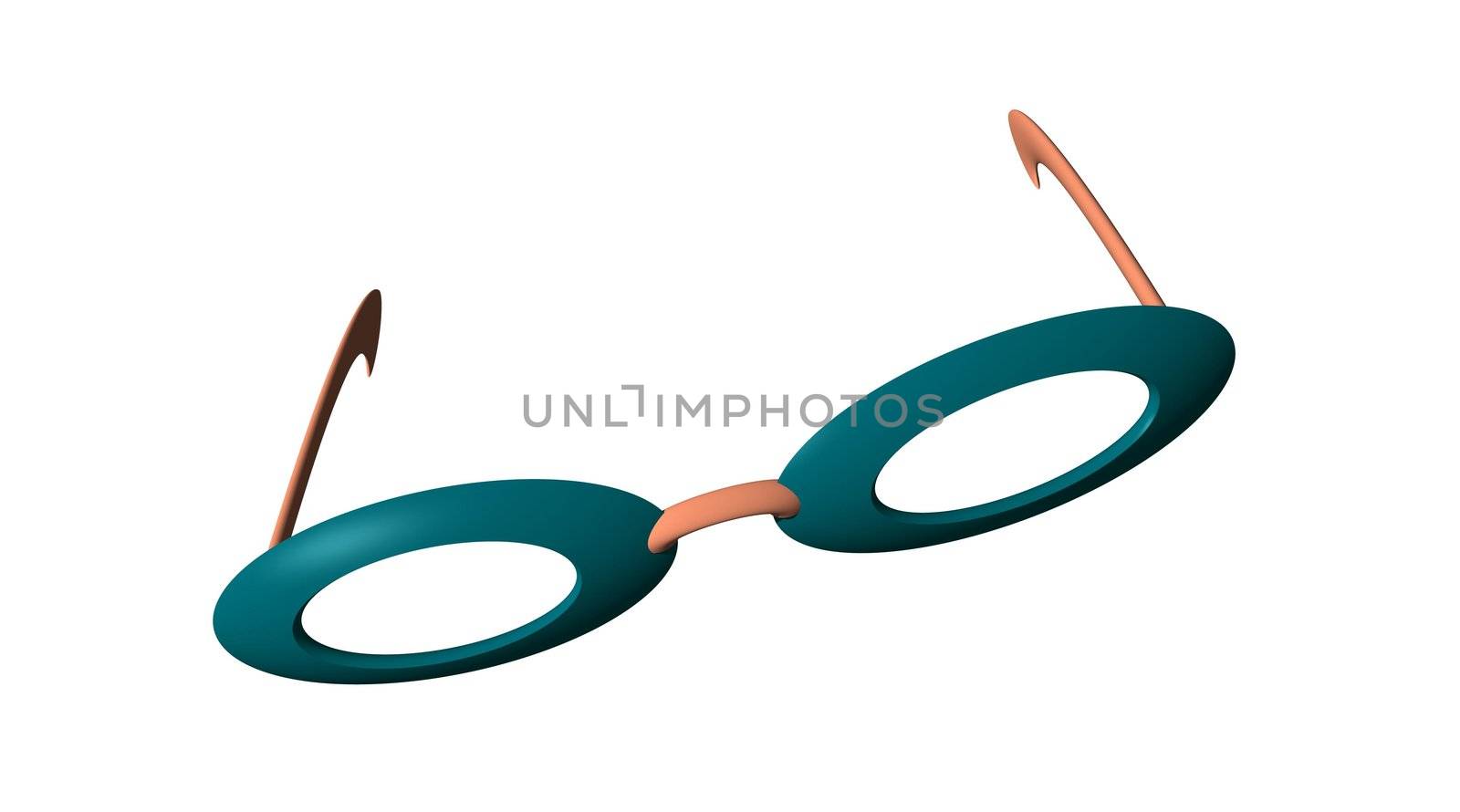 Green and orange frame of glasses in white background