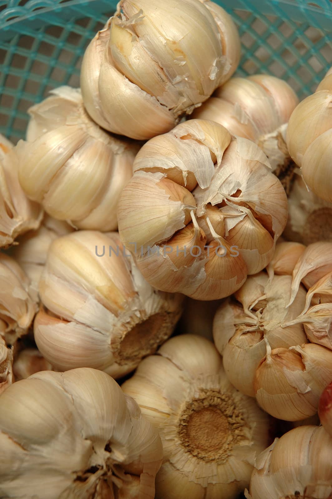 closeup shot of garlic inside basket that used for cooking