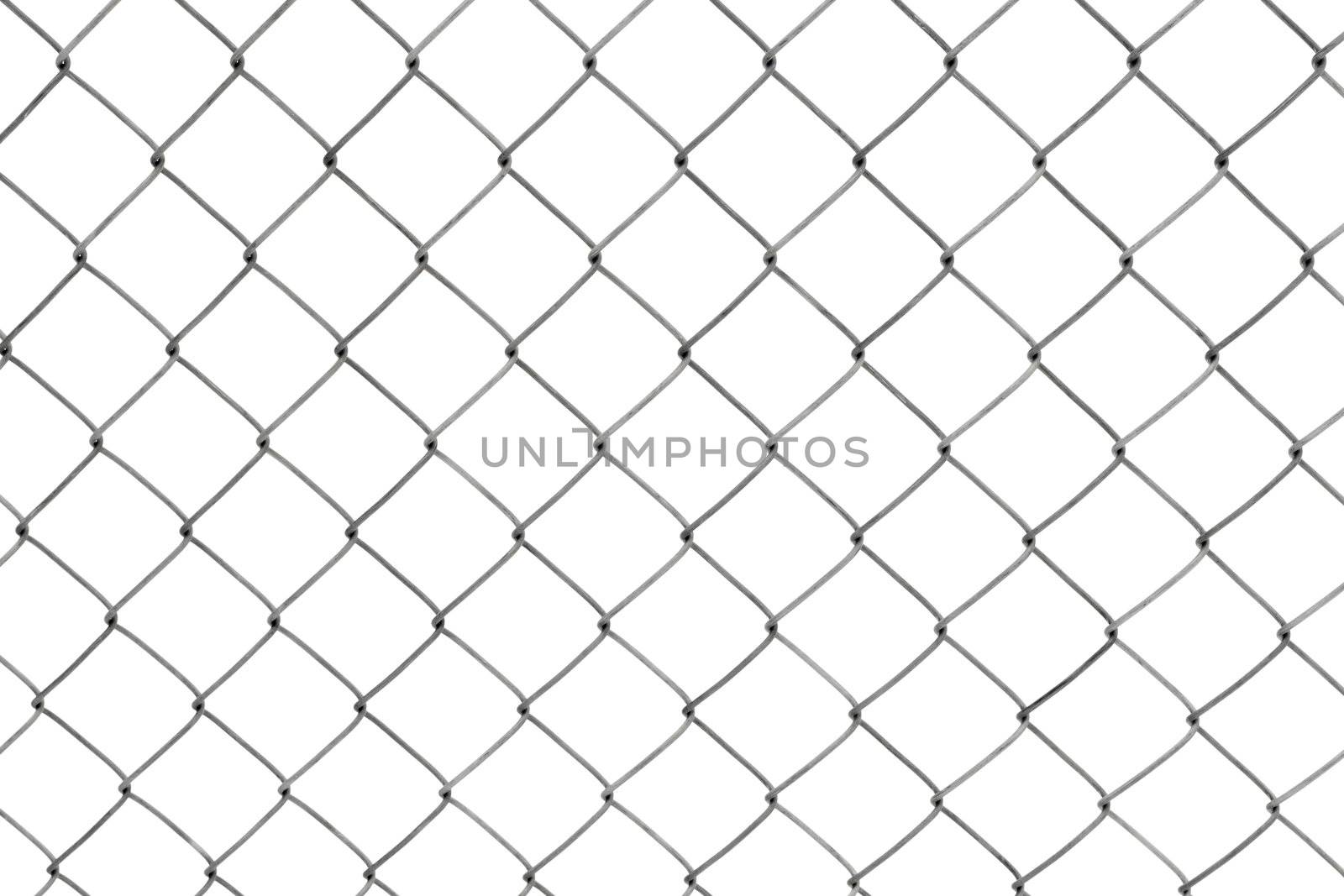 Chainlink fencing background texture pattern isolated on white background.