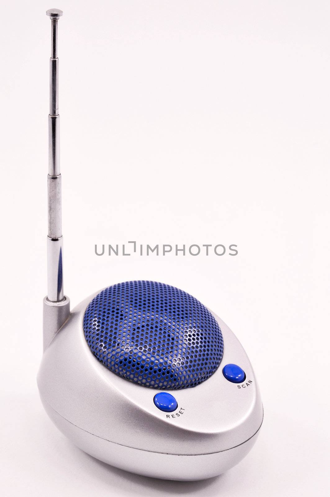 	
Miniature radio with advanced antenna on a white background

