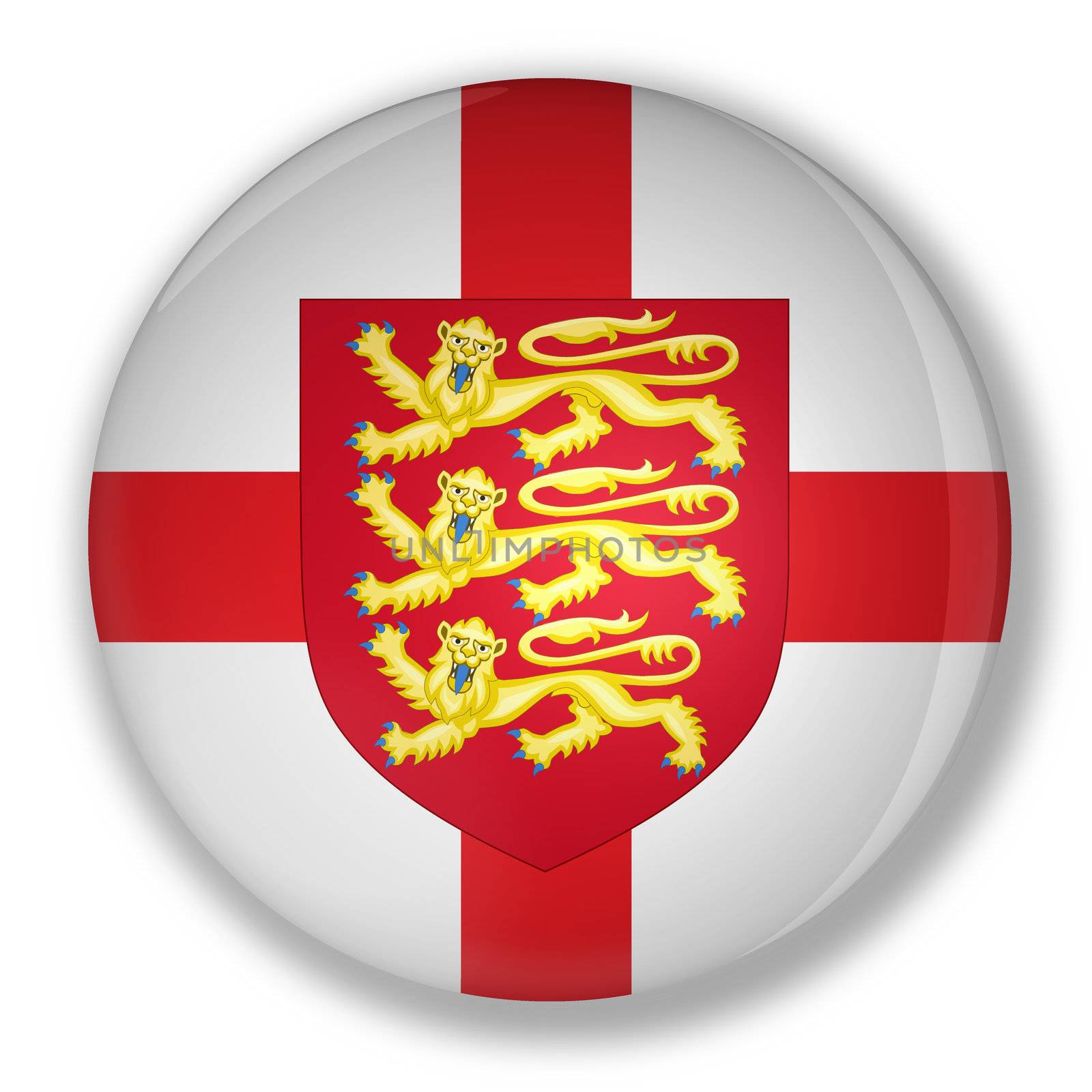 Illustration of a badge with flag and the royal coat of england with shadow