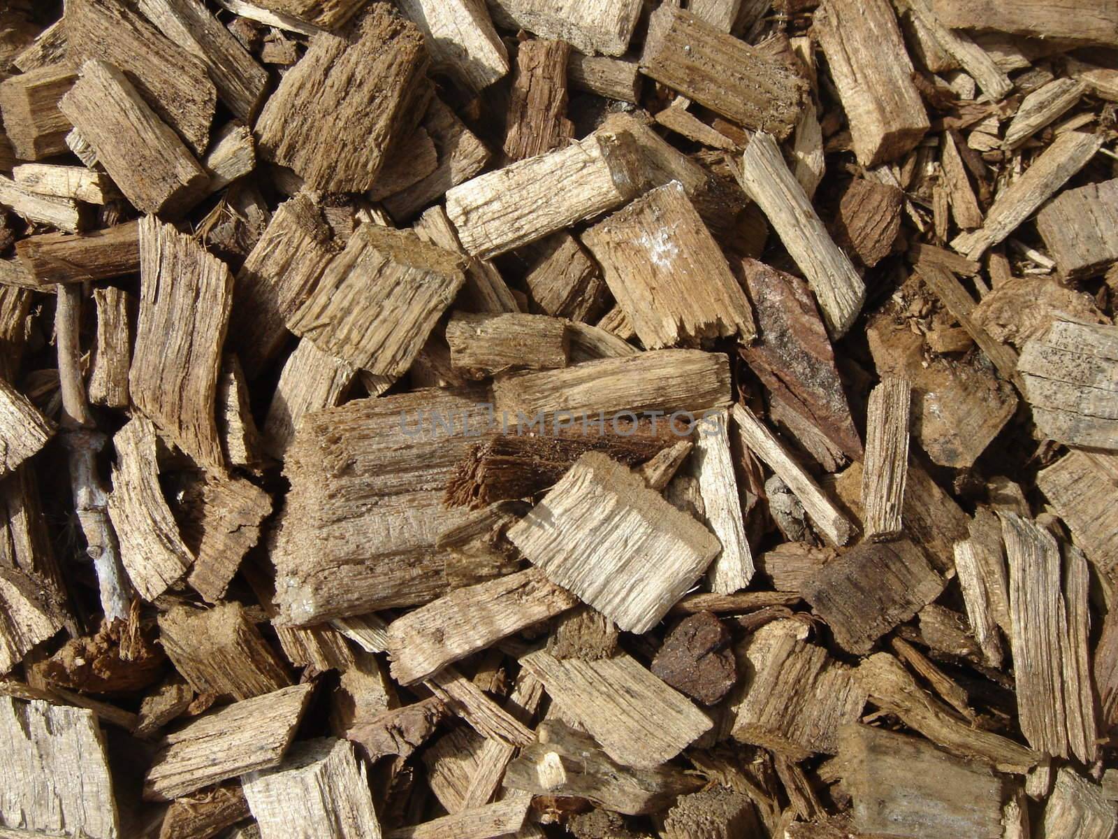 Chips of brown wood