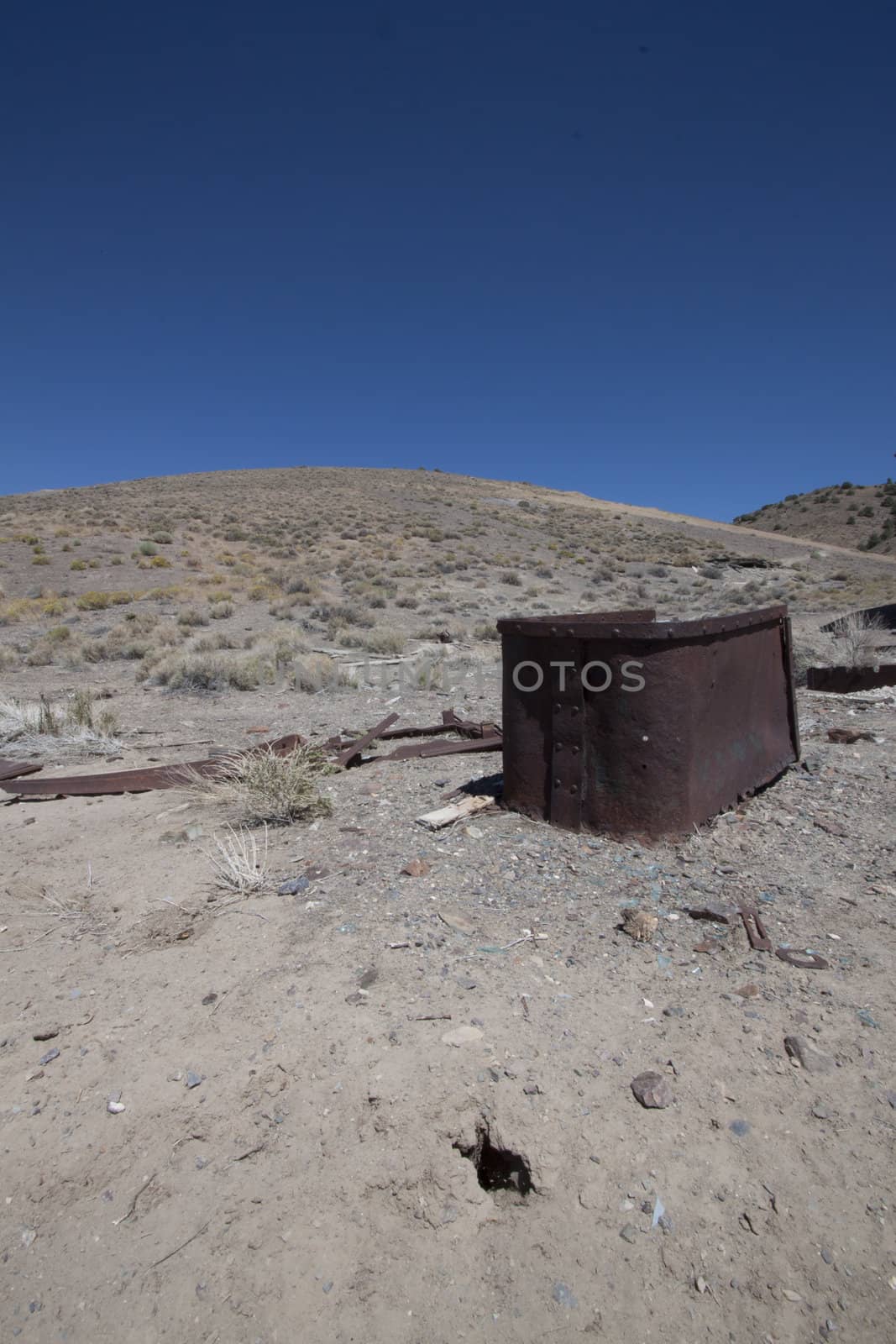 mine cart in the middle of the desert
