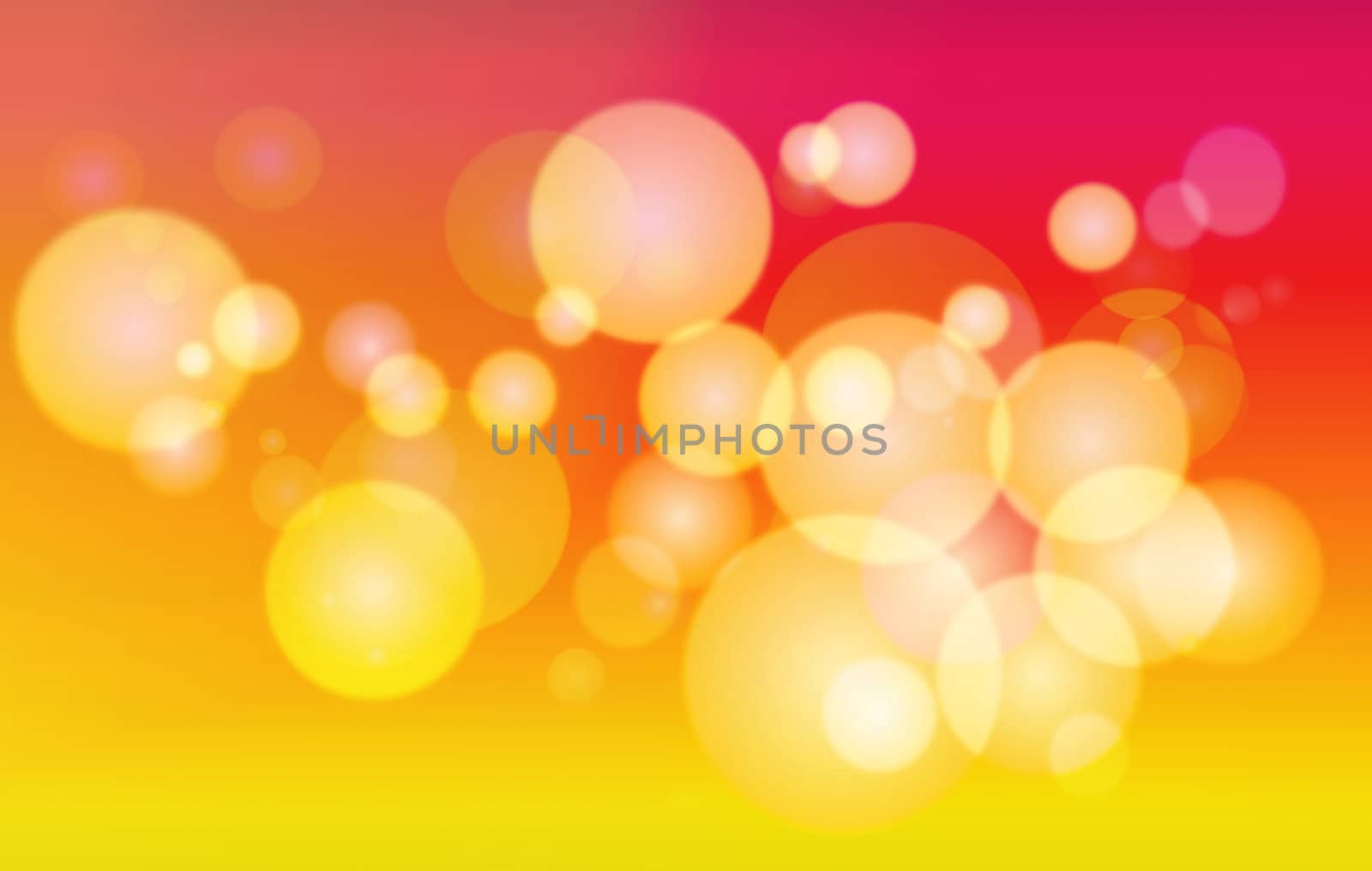 Landscape format image of circles set in soft and blurry focus to a red and yellow base. Representative of soft Christmas lights or bubbles
