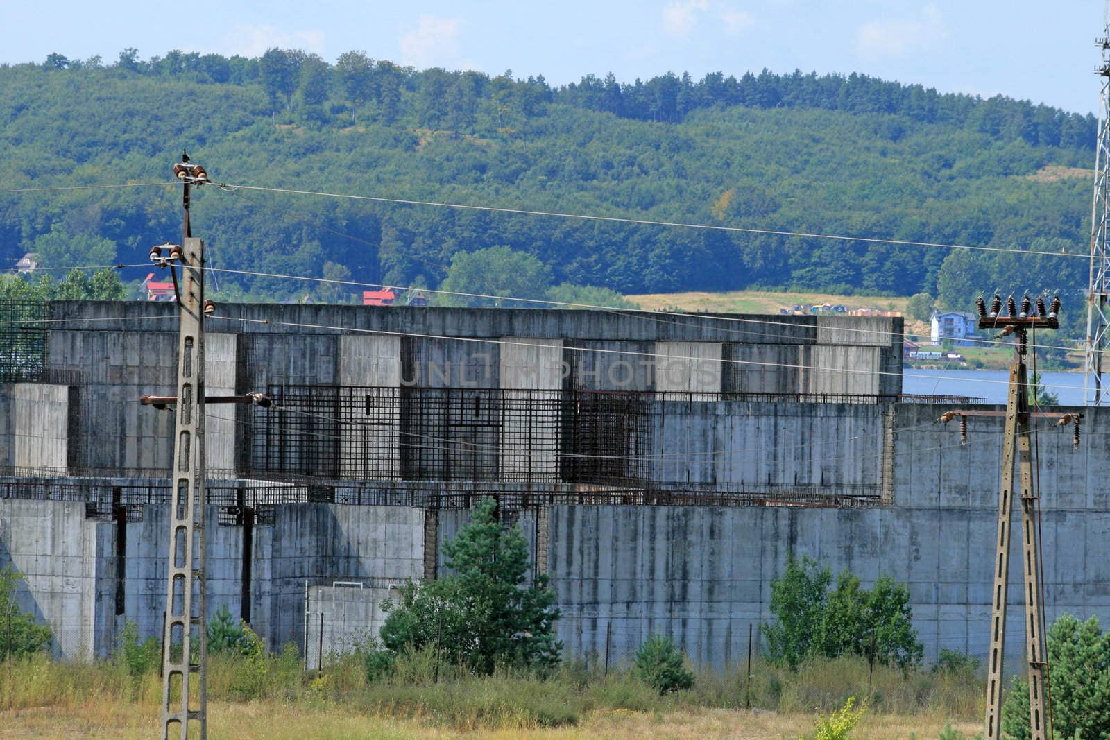 Landscape with the unfinished nuclear power plant
