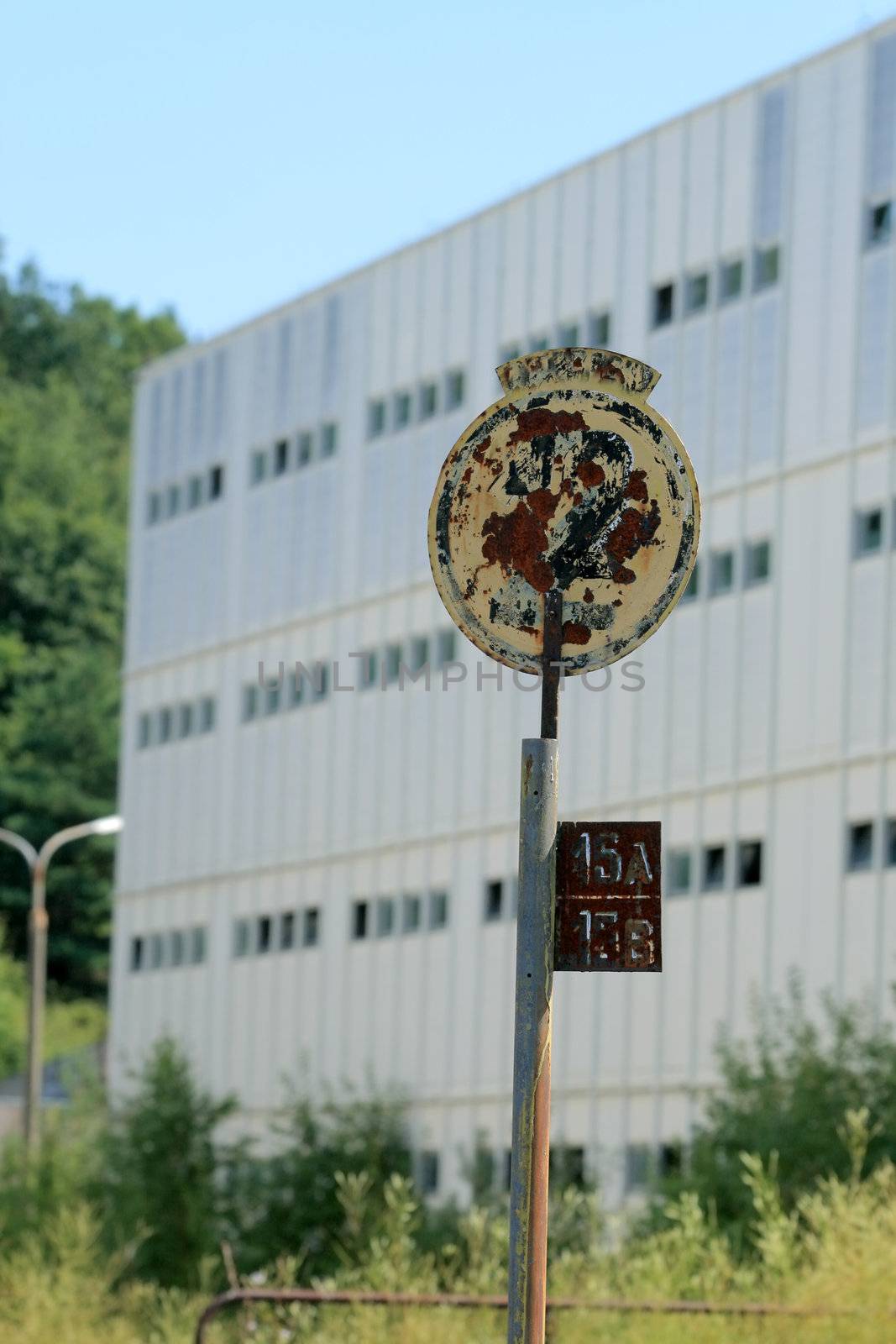 Bus stop for workers at unfinished nuclear power plant
