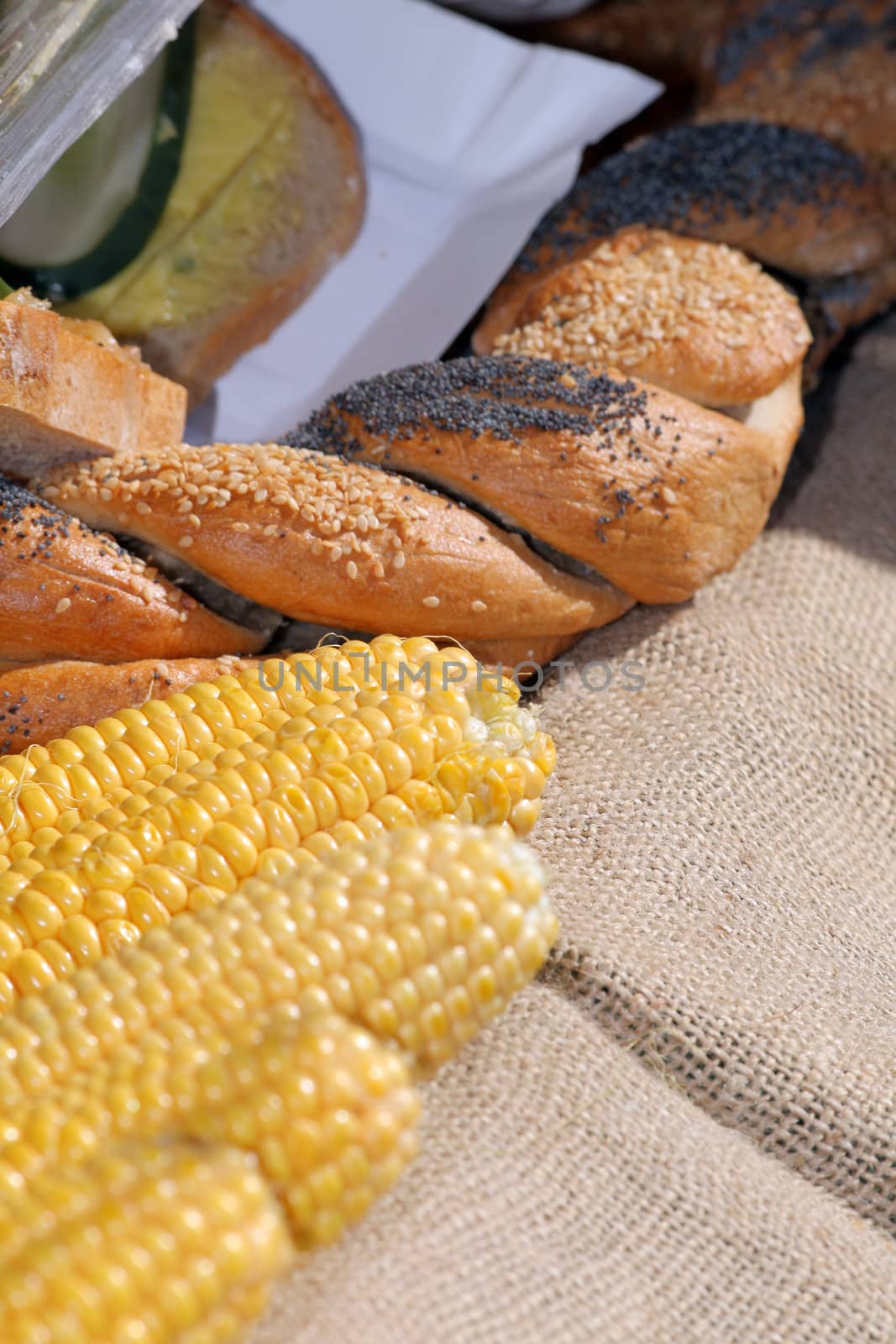 Corn and bread at the street market
