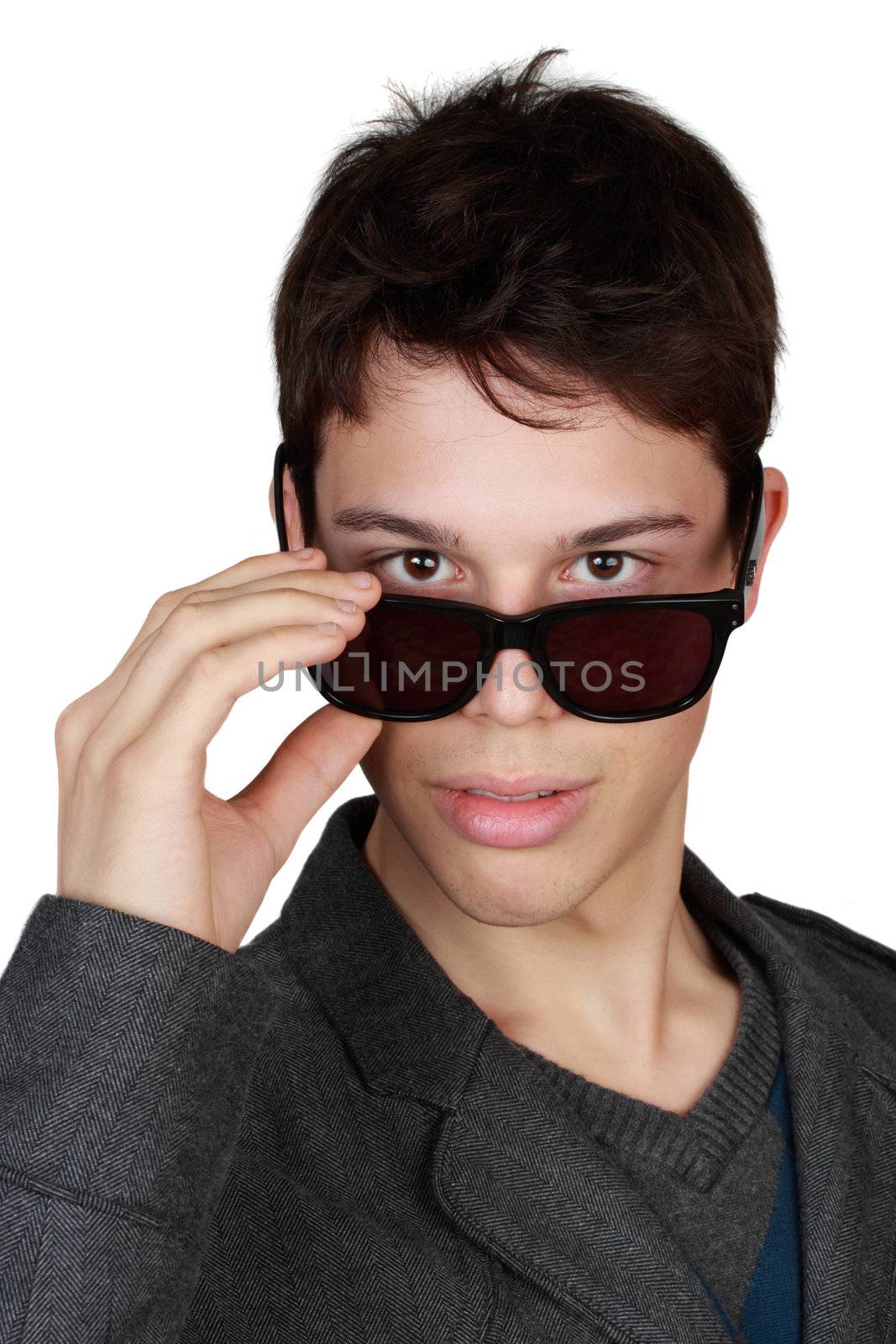 young man with sunglasses, isolated on white