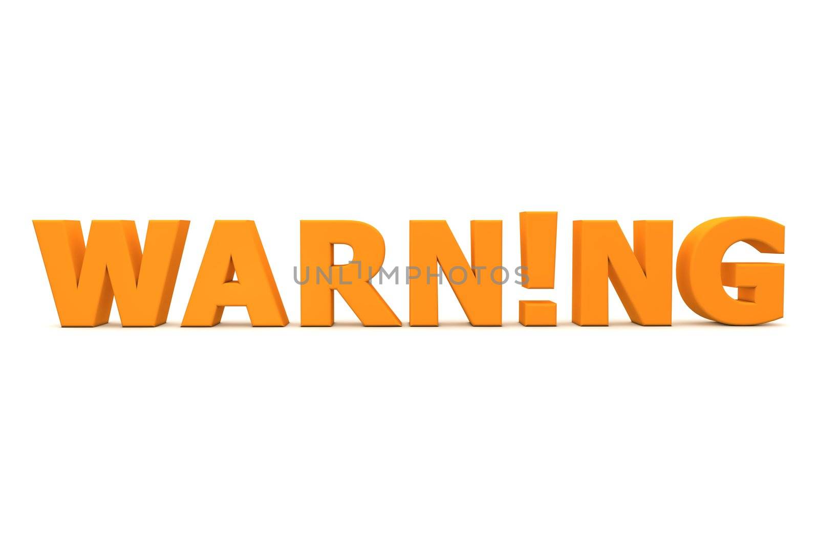 orange word Warning with an exclamation mark replacing the letter i - front view
