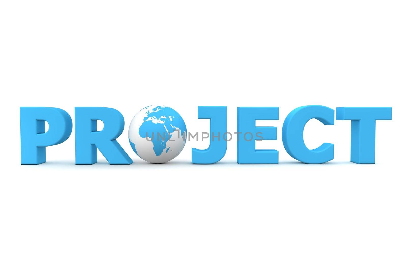 blue word Project with 3D globe replacing letter O