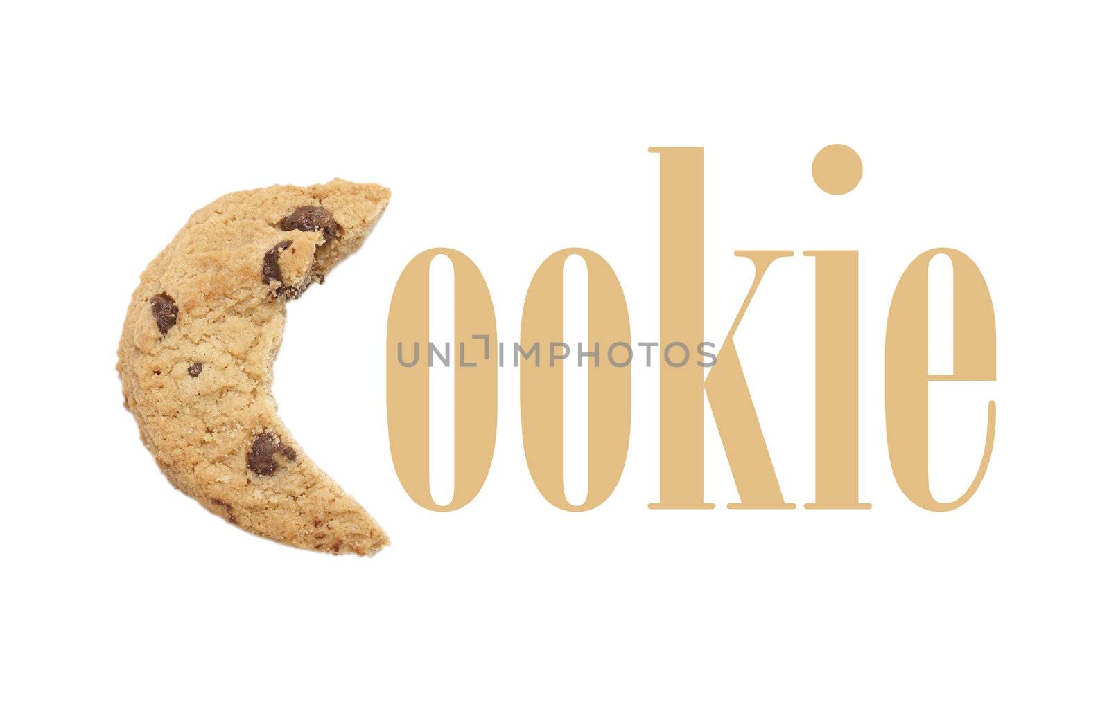 The word cookie with a bitten cookie for the first letter C.