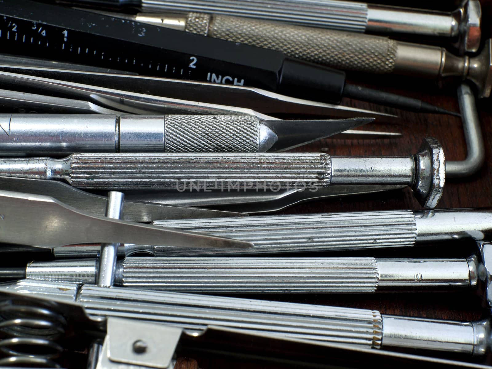 Close up of small hand tools.