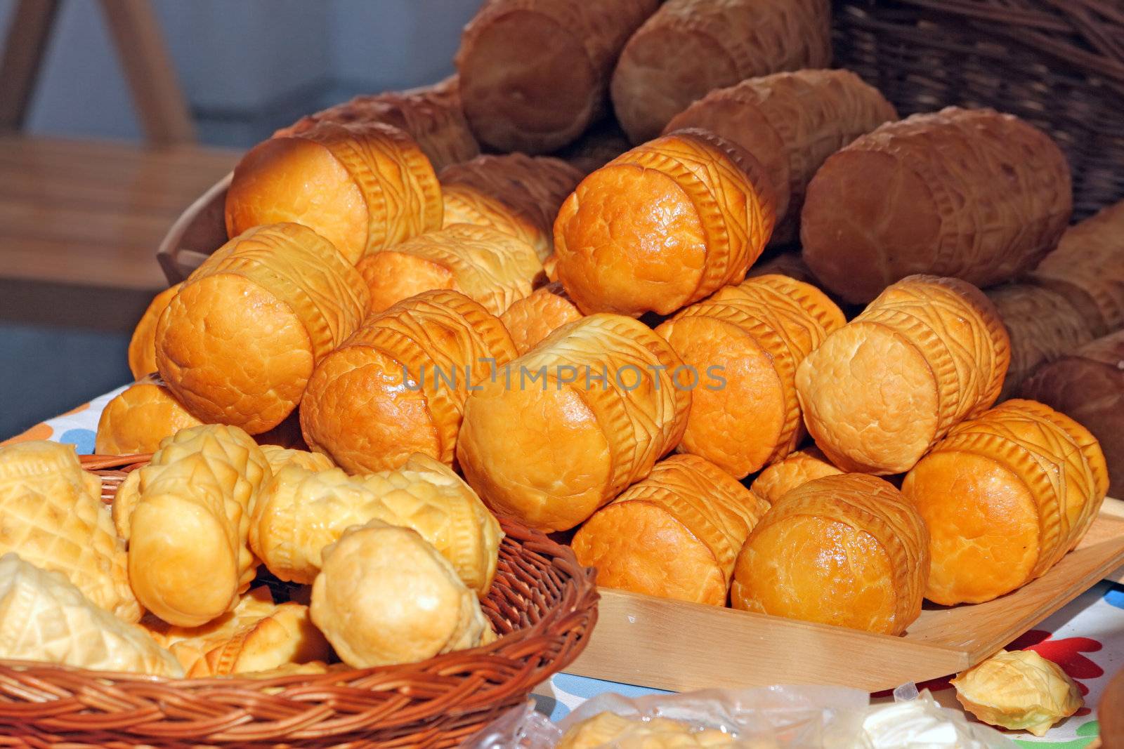 Traditional Polish smoked cheese known as oscypek at the market

