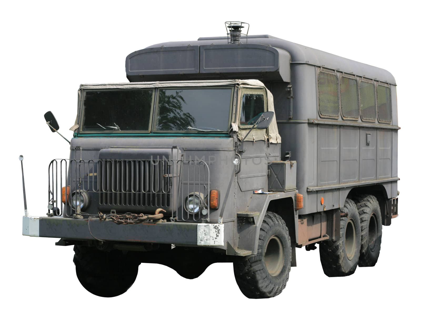 Vintage military truck isolated on white background
