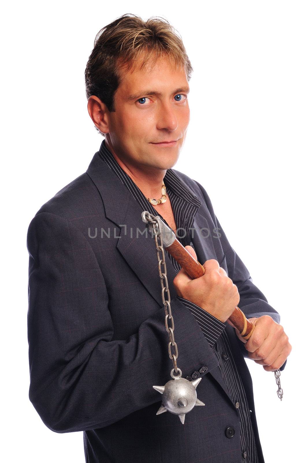 business man ready to crush his compitition set on white background