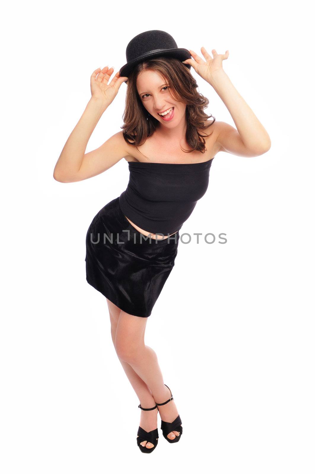 attractive young woman in a dress set on a white background