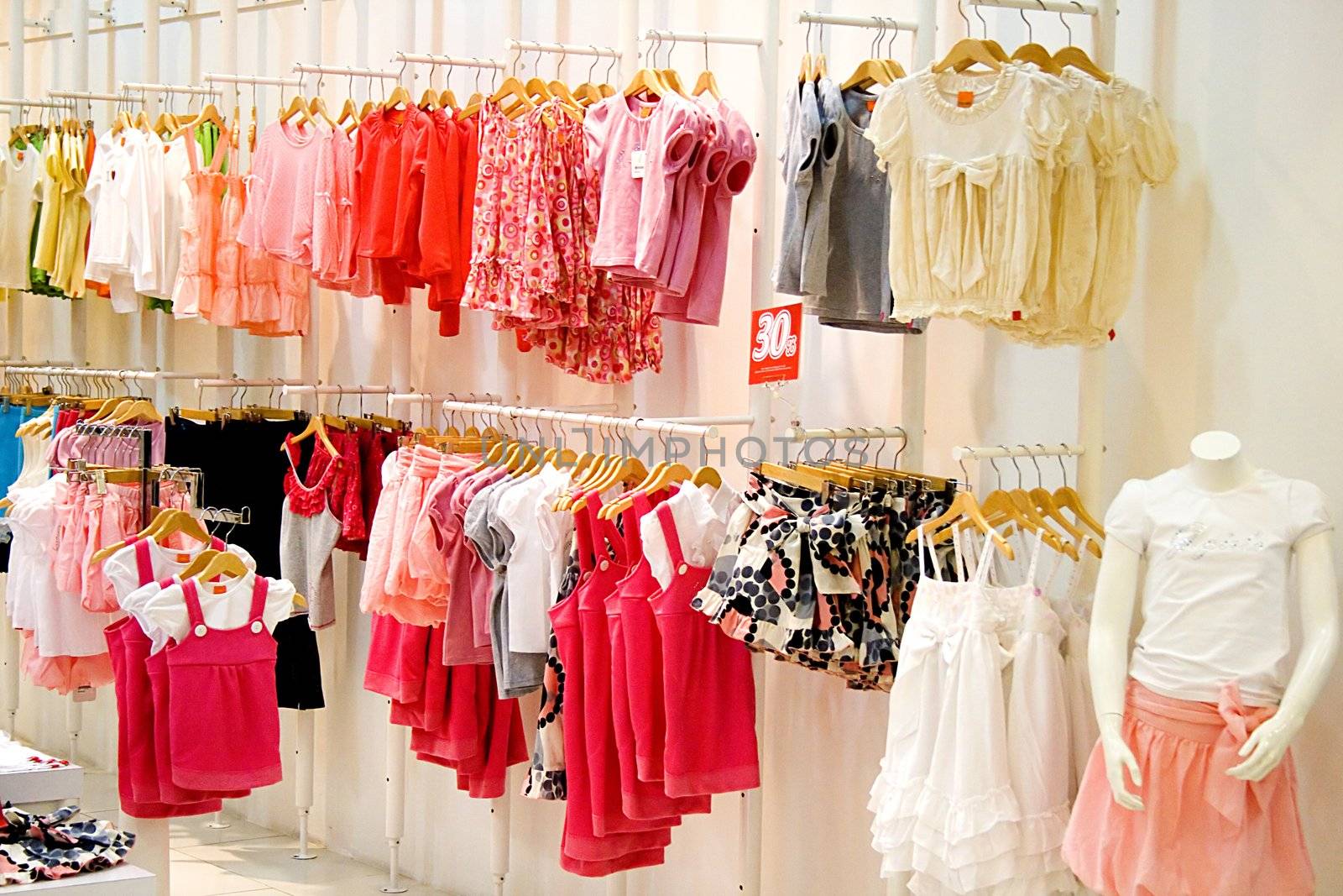 Image of children's clothes in a shop.
