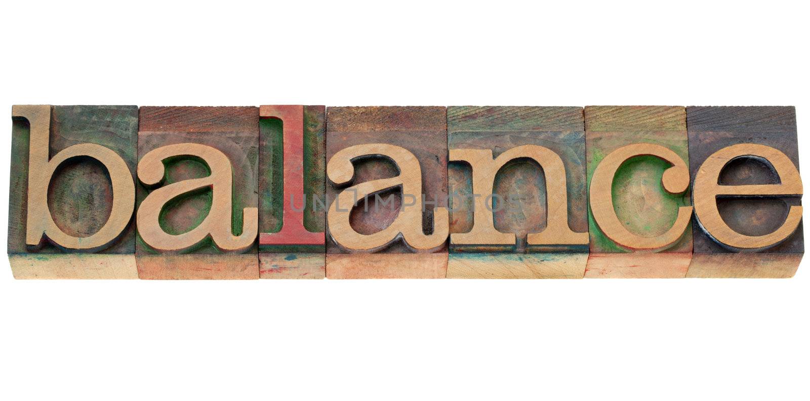 balance word in letterpress type by PixelsAway
