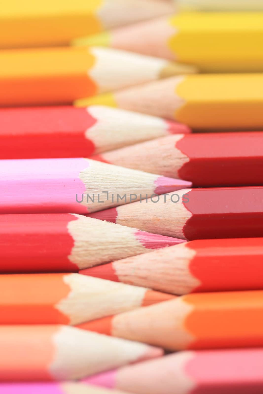 color pencils, yellow, pink and red by studioportosabbia