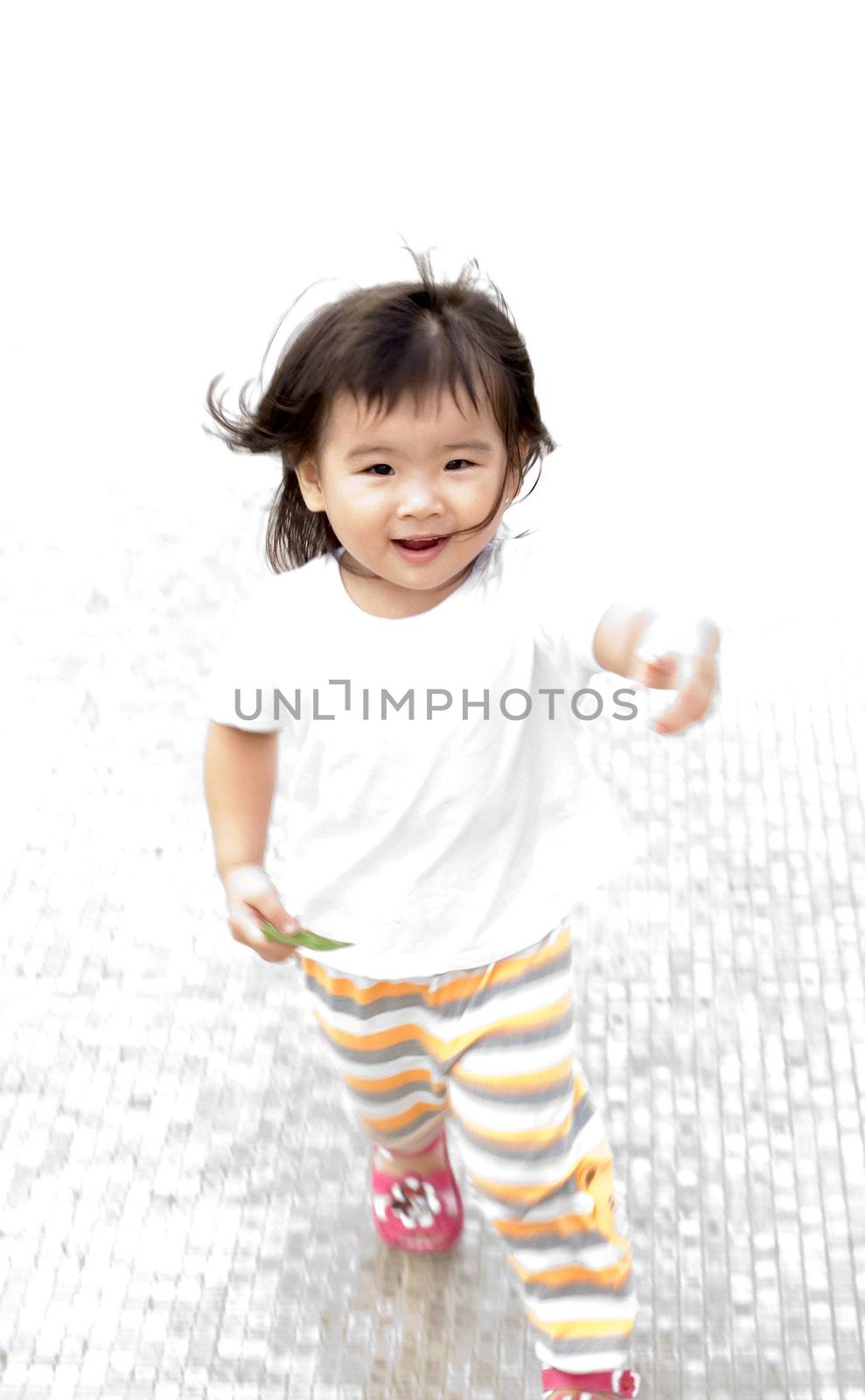 It is a beautiful high-key Asian baby portrait.