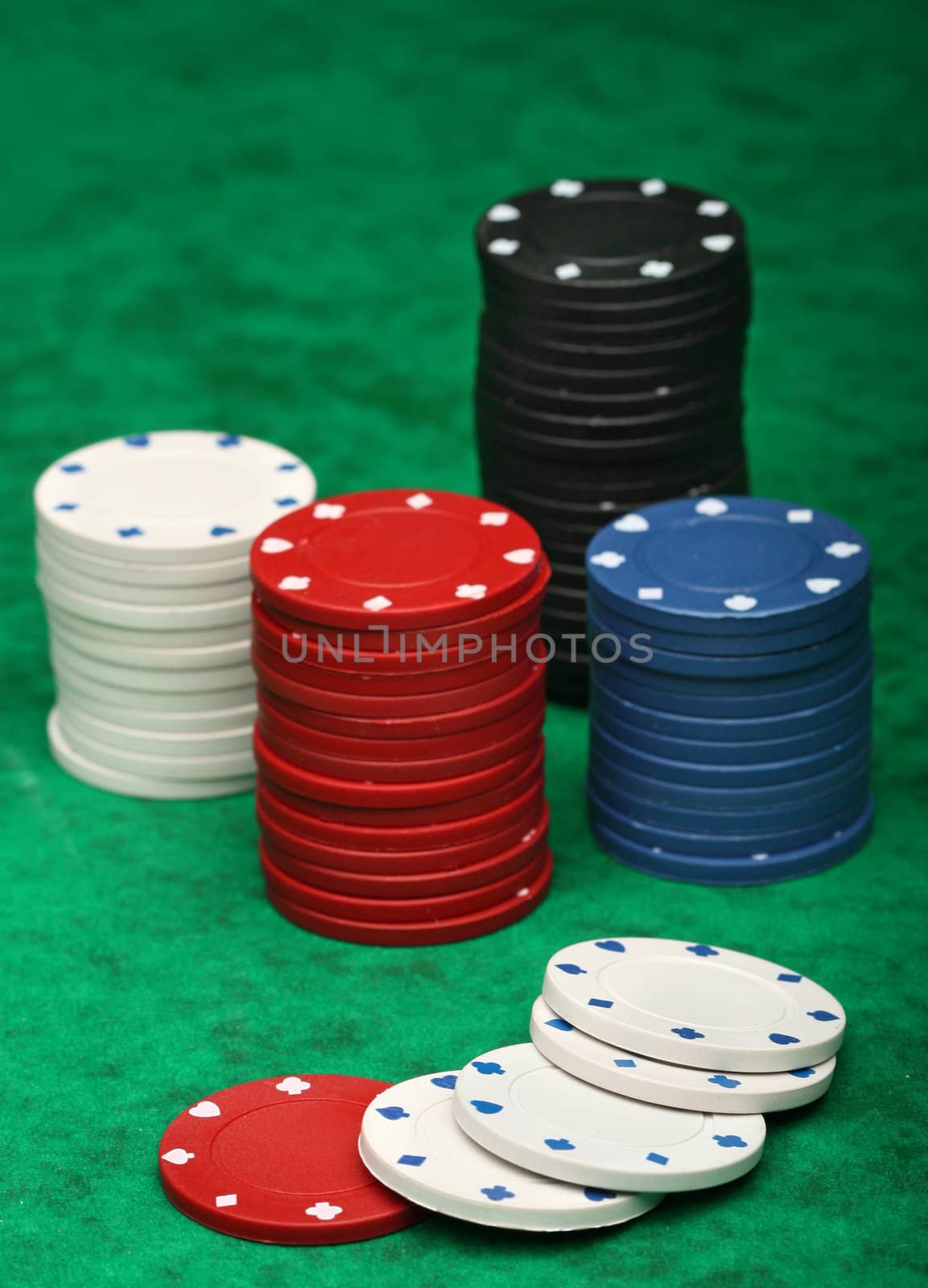 Gambling chips over green felt, I�ve got more poker images