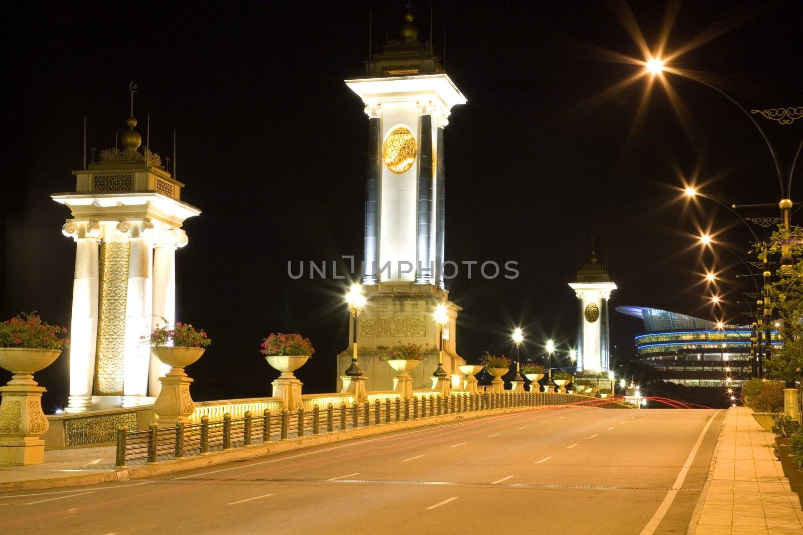 Night image of a bridge at Putrajaya, Malaysia.