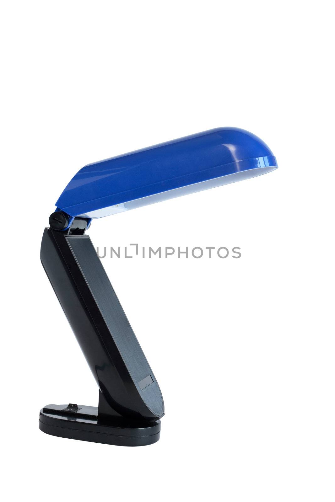 Modern folding blue desk lamp isolated on white background. Clipping path is included