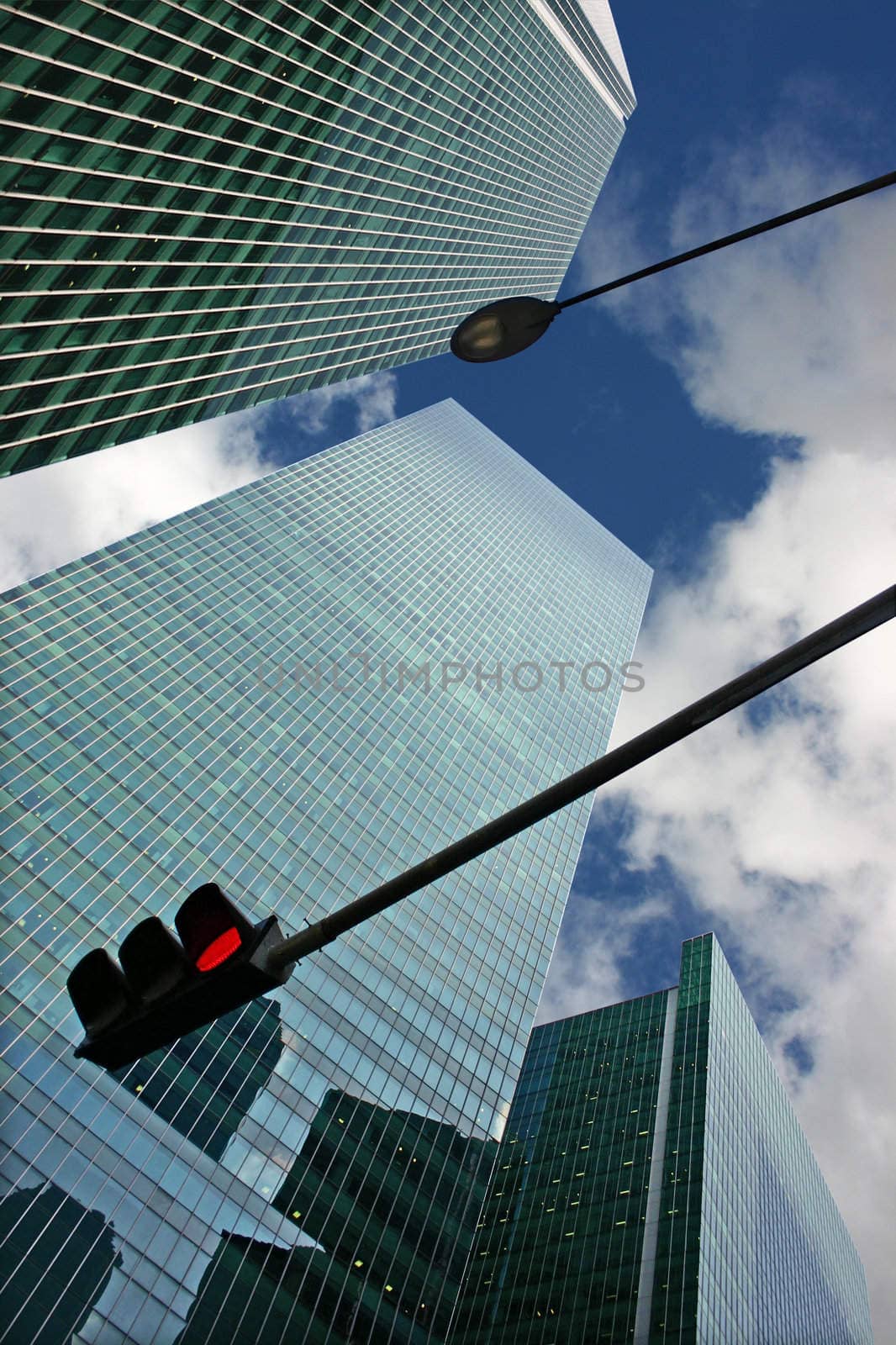 Skyscapers with Traffic Signal and Street Light