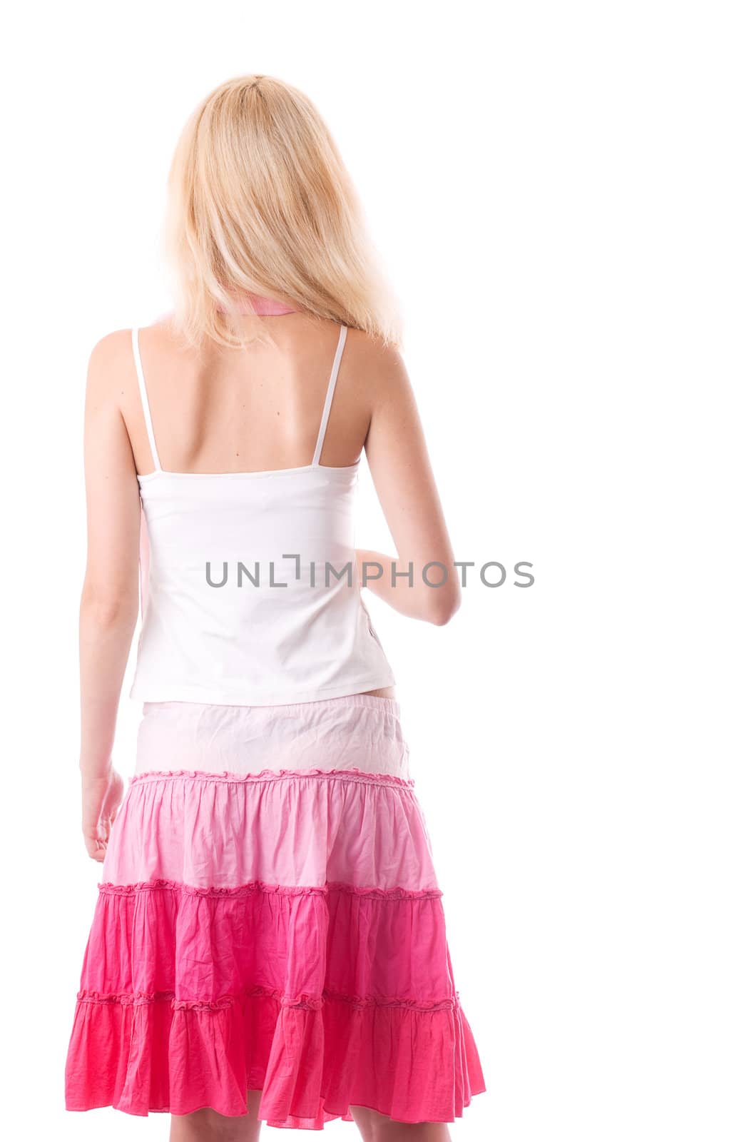 Rear View on fragile young woman back