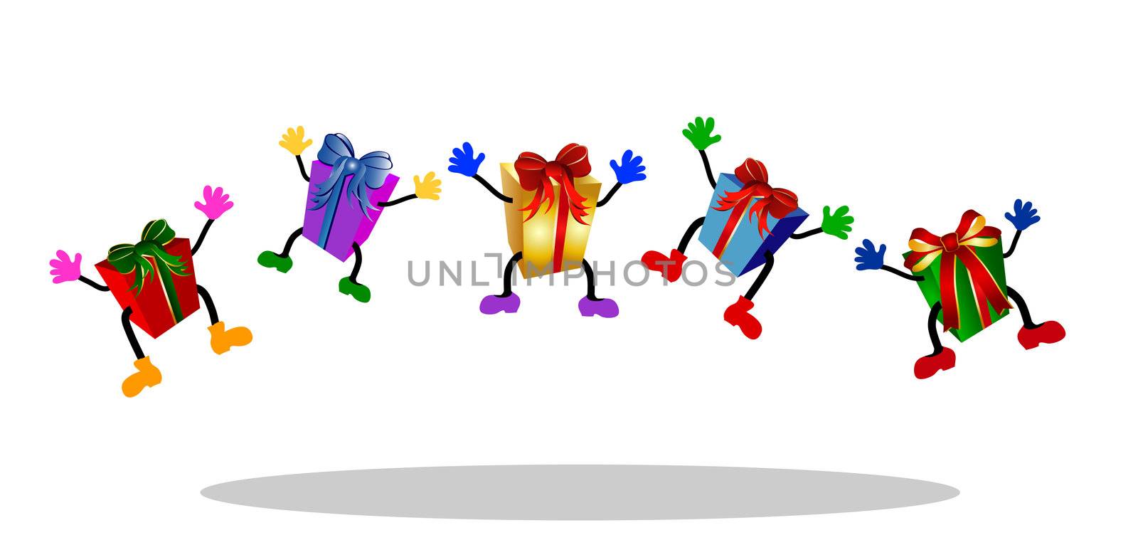 a illustration of colorful jumping presents