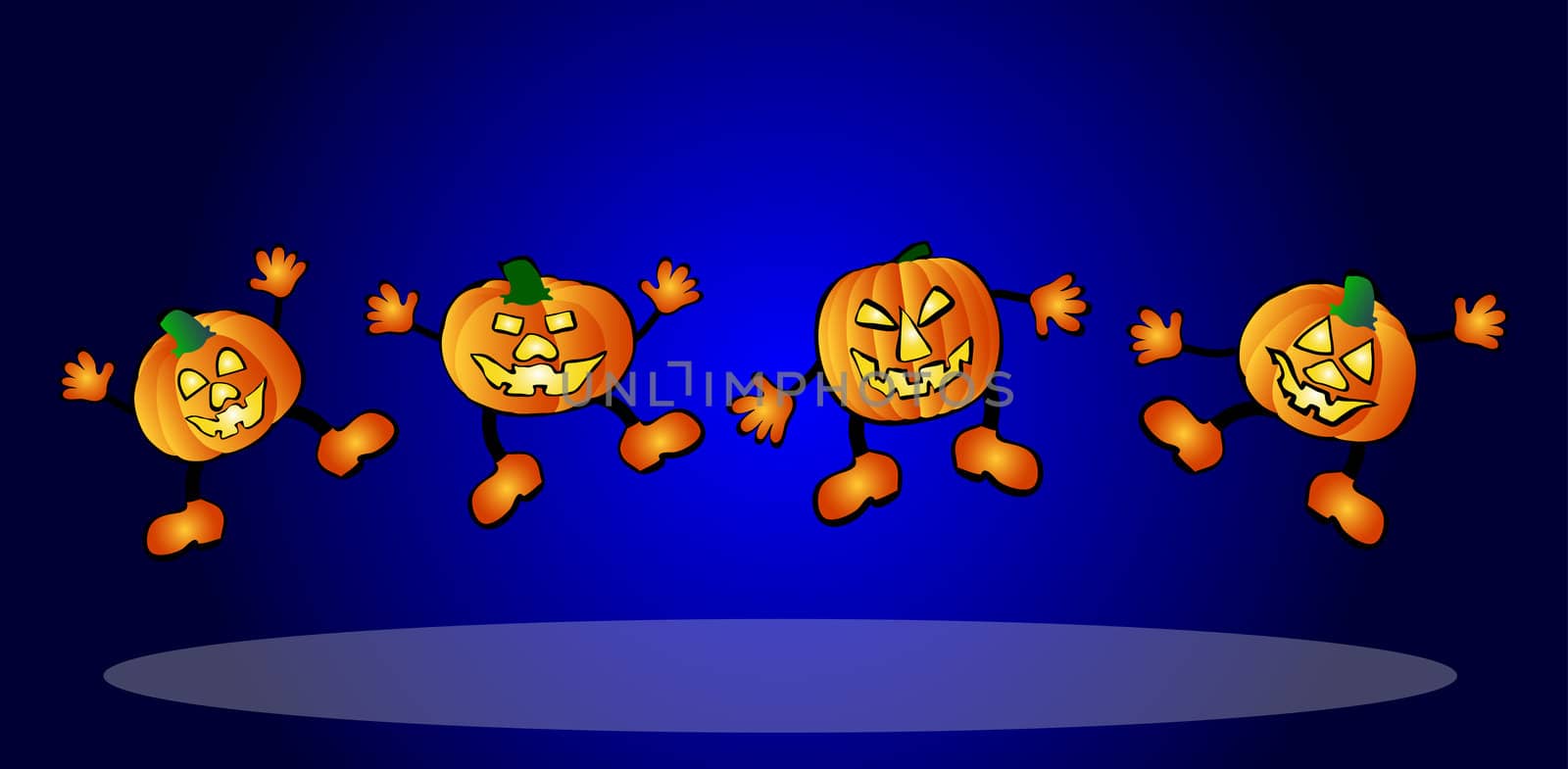 illustration of happy, jumping pumpkins