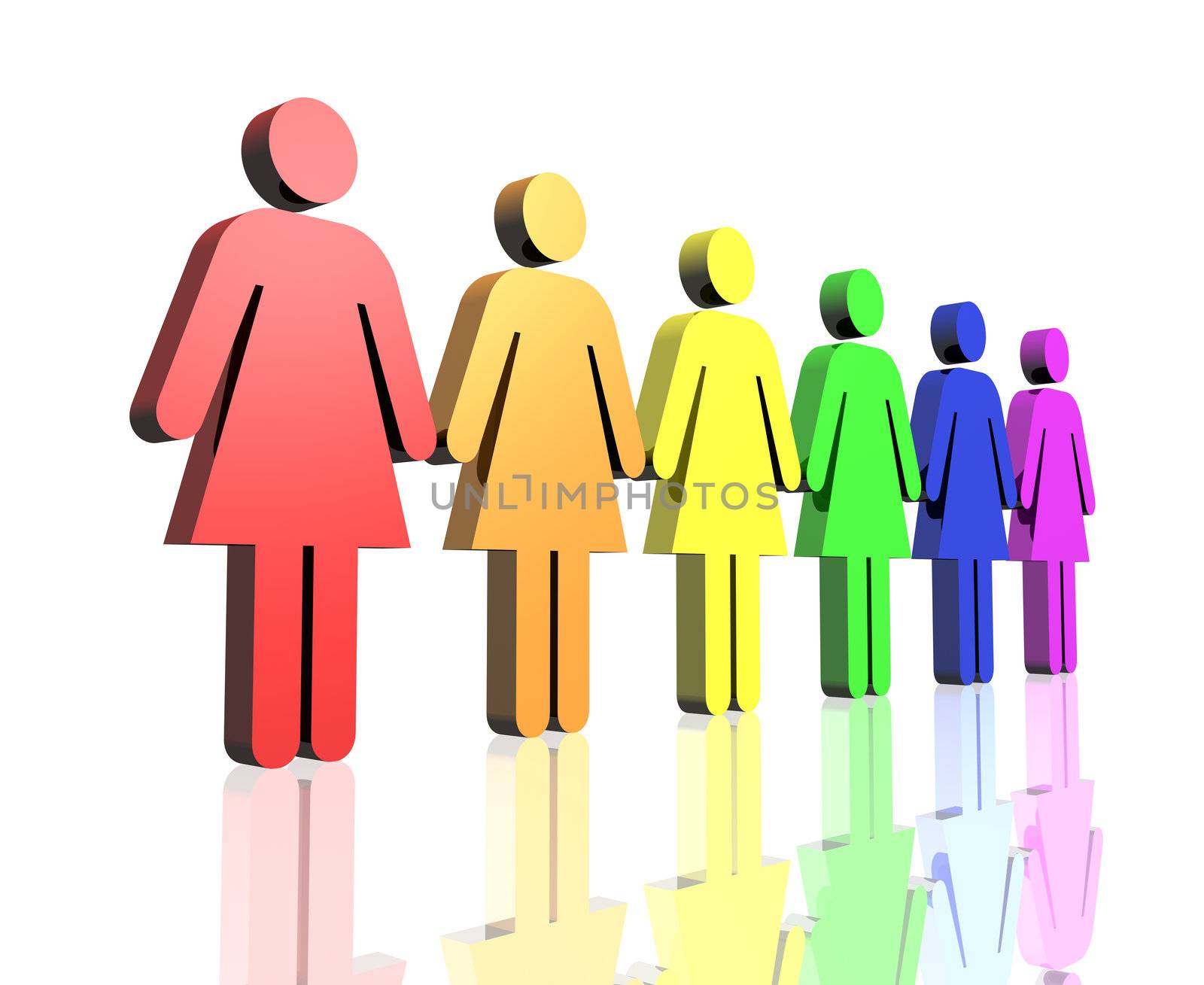 a row of gay flag colored woman sign