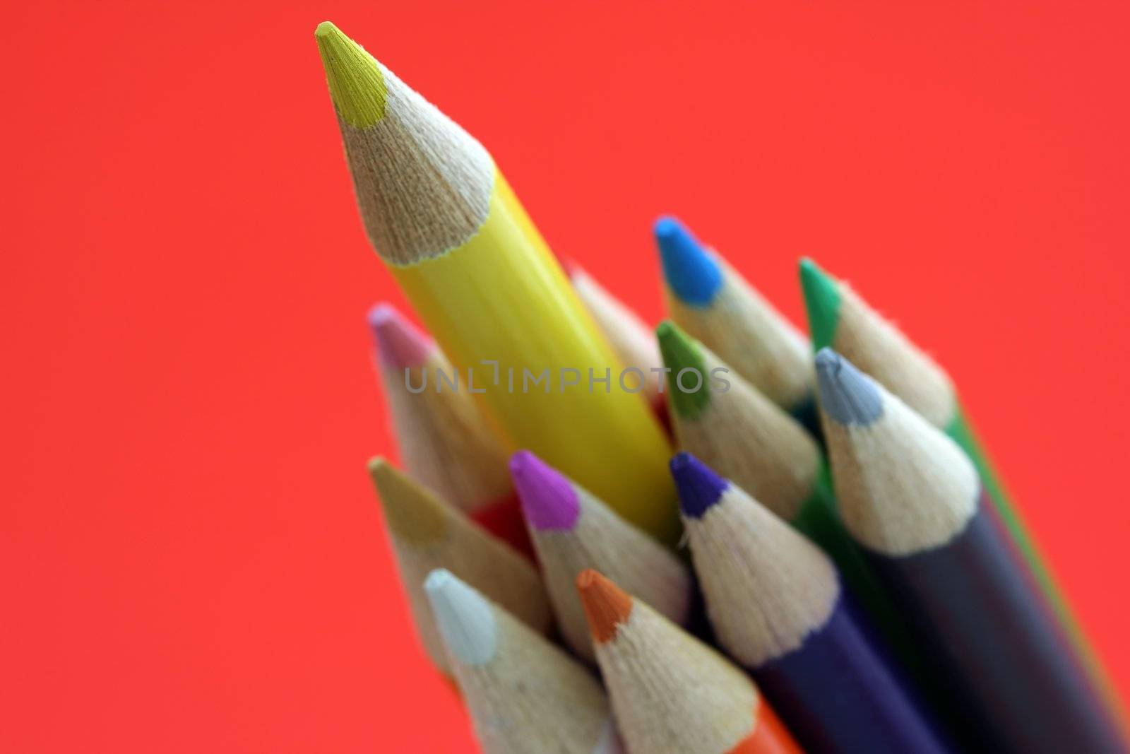 Bunch of pencils with one pencil sticks out, can be used for leadership symbol